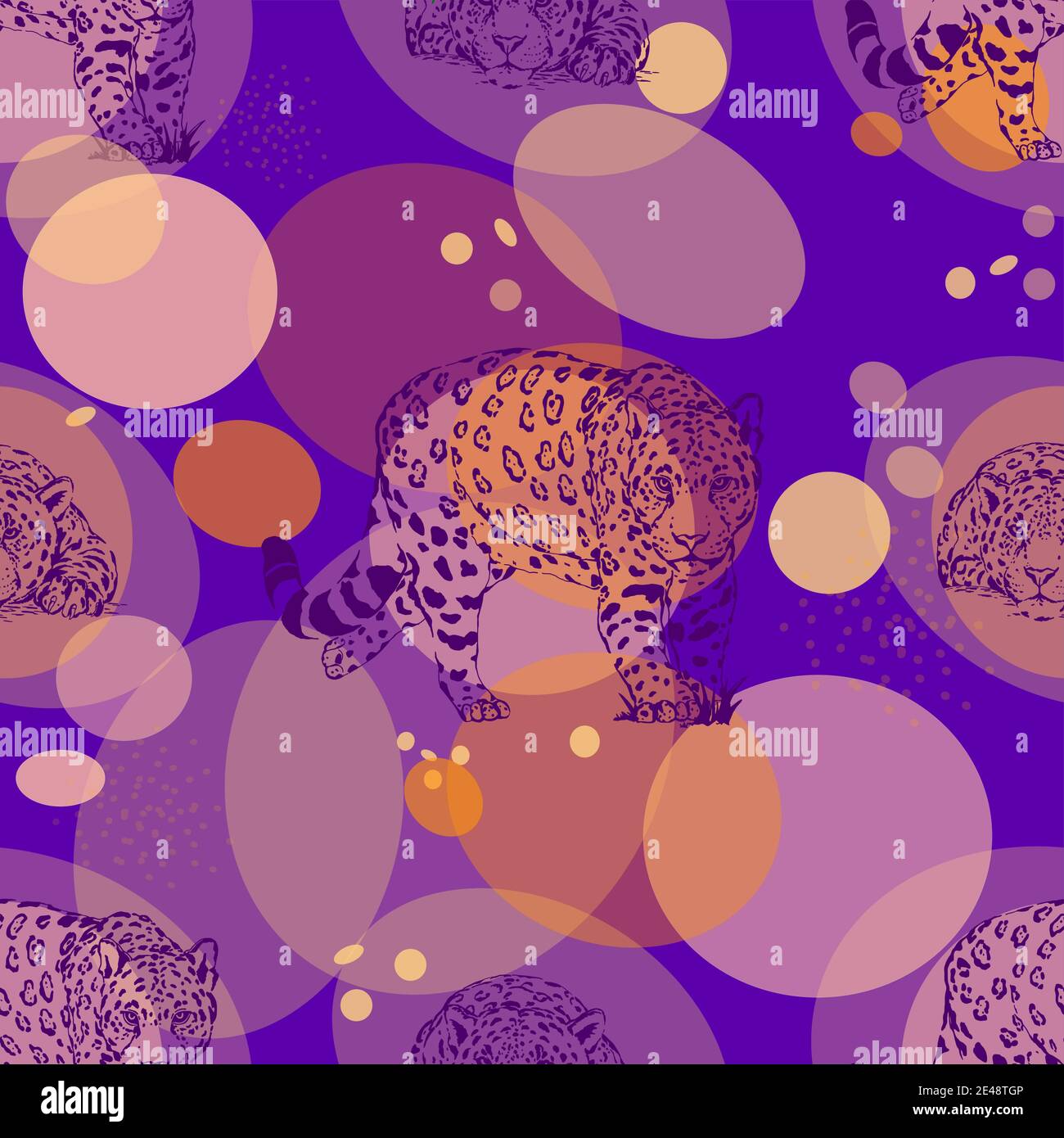 Seamless pattern of hand drawn sketch style isolated leopards. Vector