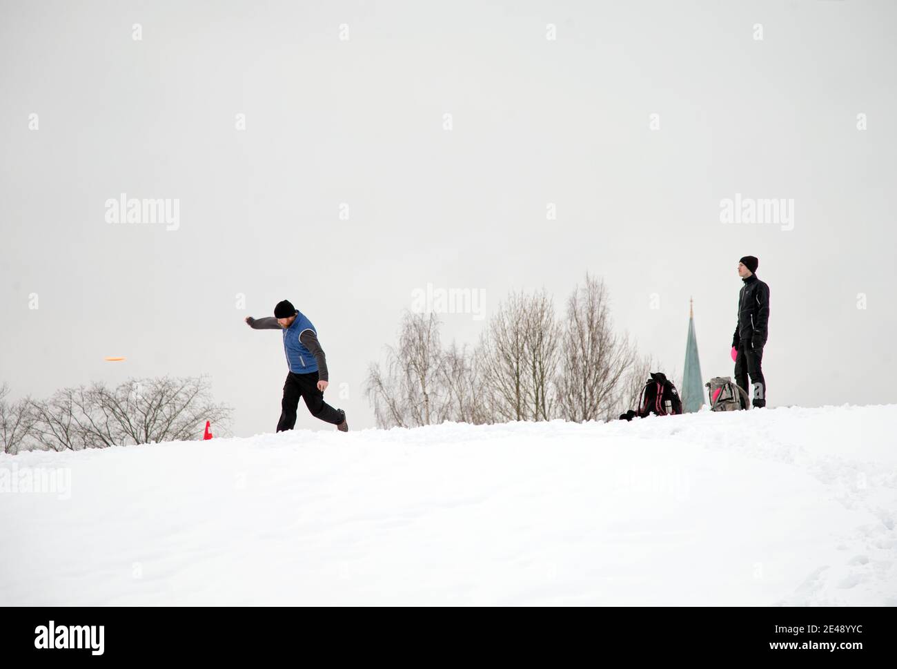 LINKÖPING, SWEDEN- 10 JANUARY 2016: Winter in a park in central ...