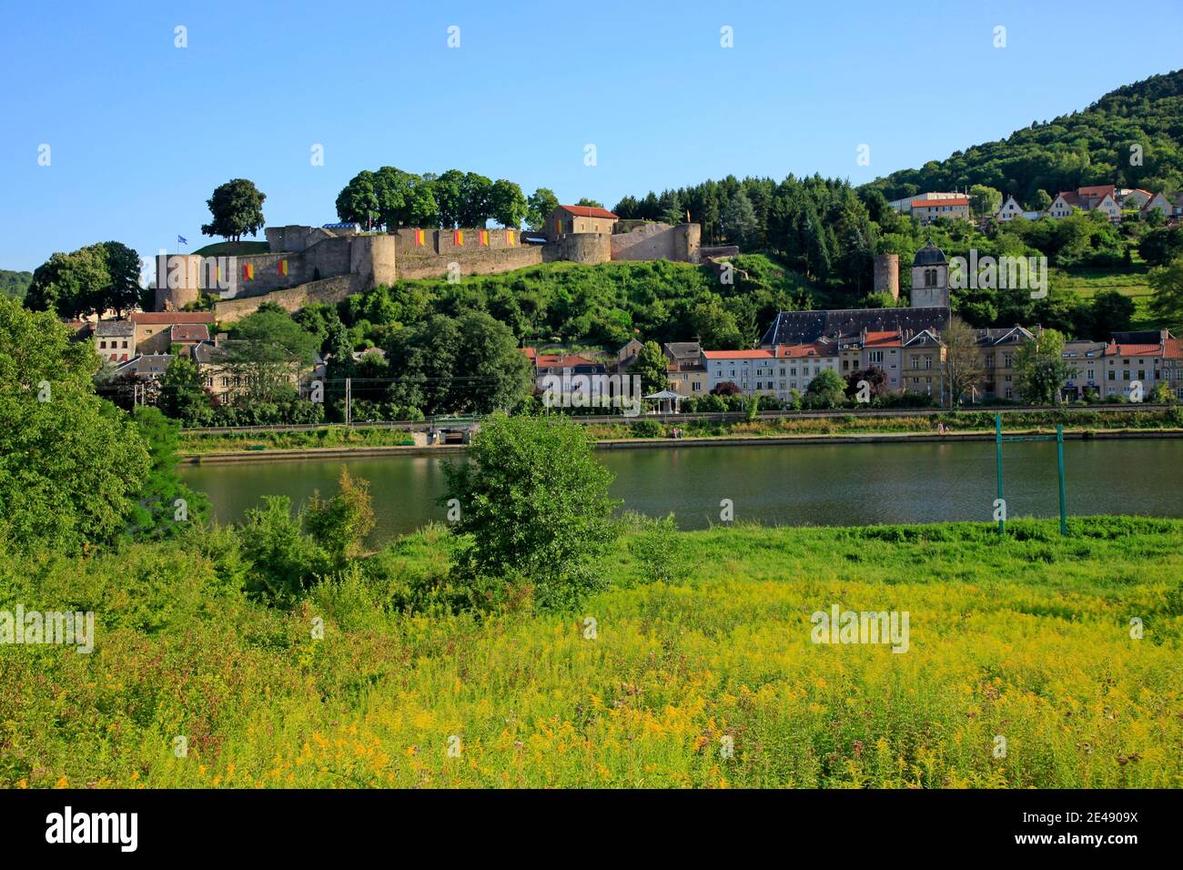 Sierck-les-Bains with fortress on the Moselle, Lorraine, France Stock Photo