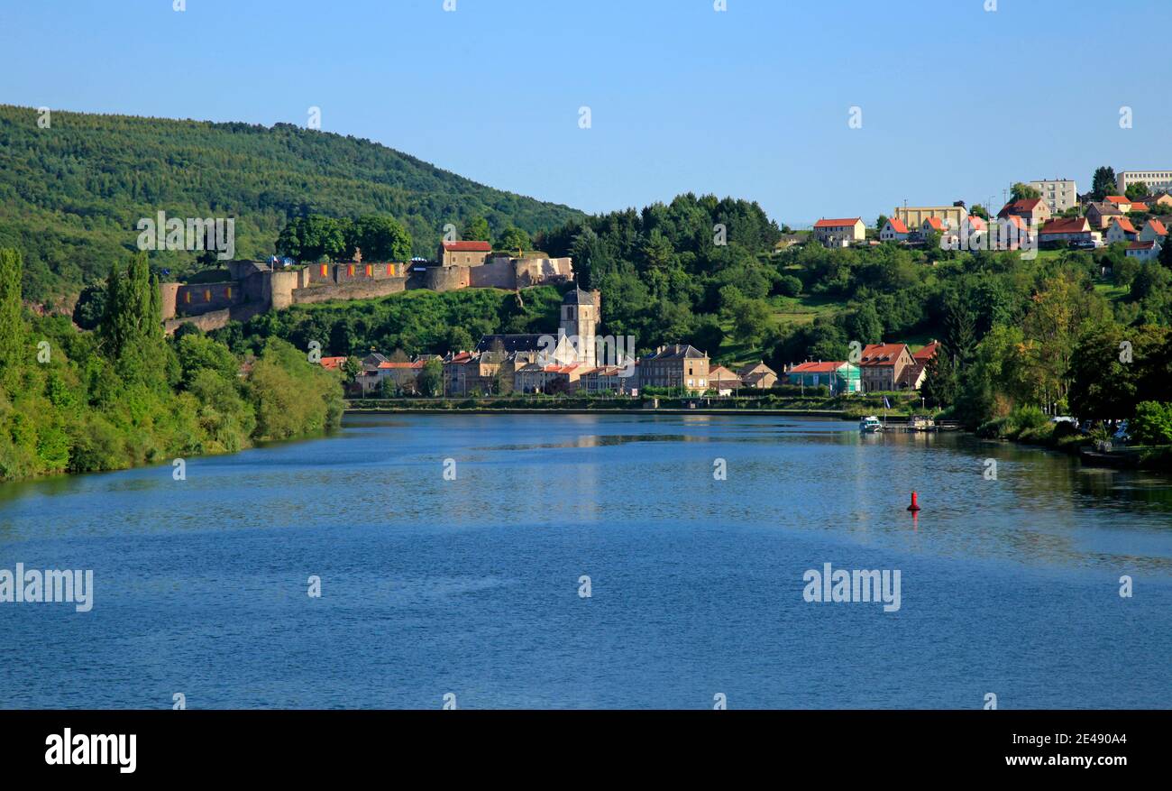 Sierck-les-Bains with fortress on the Moselle, Lorraine, France Stock Photo