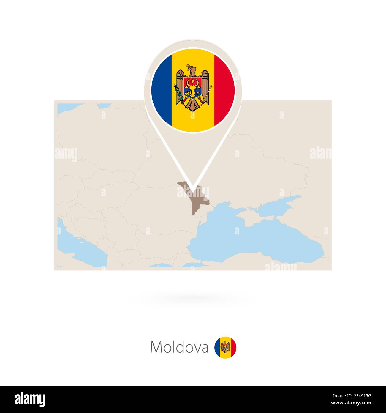 Rectangular map of Moldova with pin icon of Moldova Stock Vector