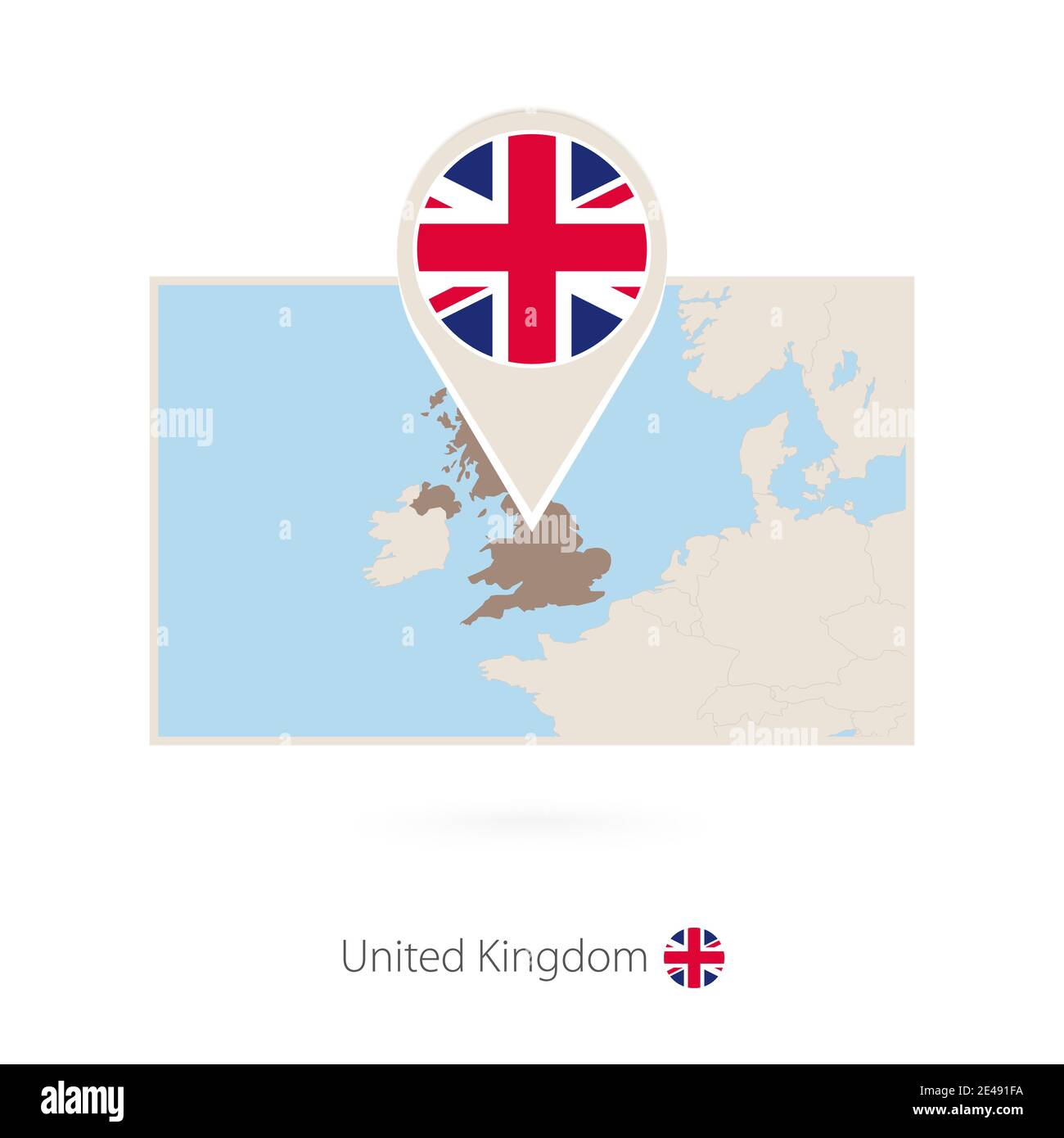 Rectangular map of United Kingdom with pin icon of UK Stock Vector