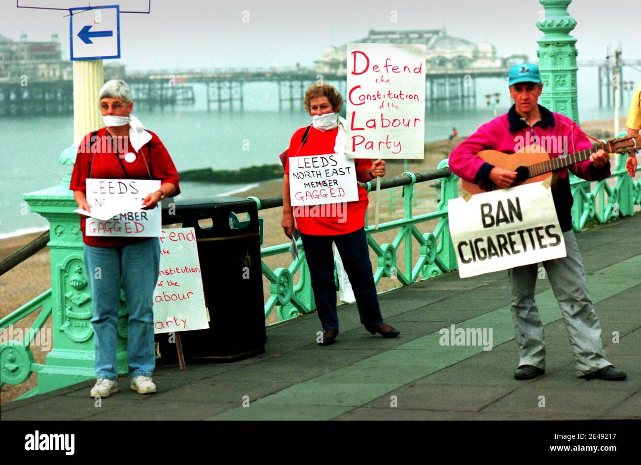 Labour Party Conference Brighton England UK October 1997 Demonstrations outside conference on the Brighton Sea Front The first Labour Party Conference with Tony Blair as Prime Minister Stock Photo