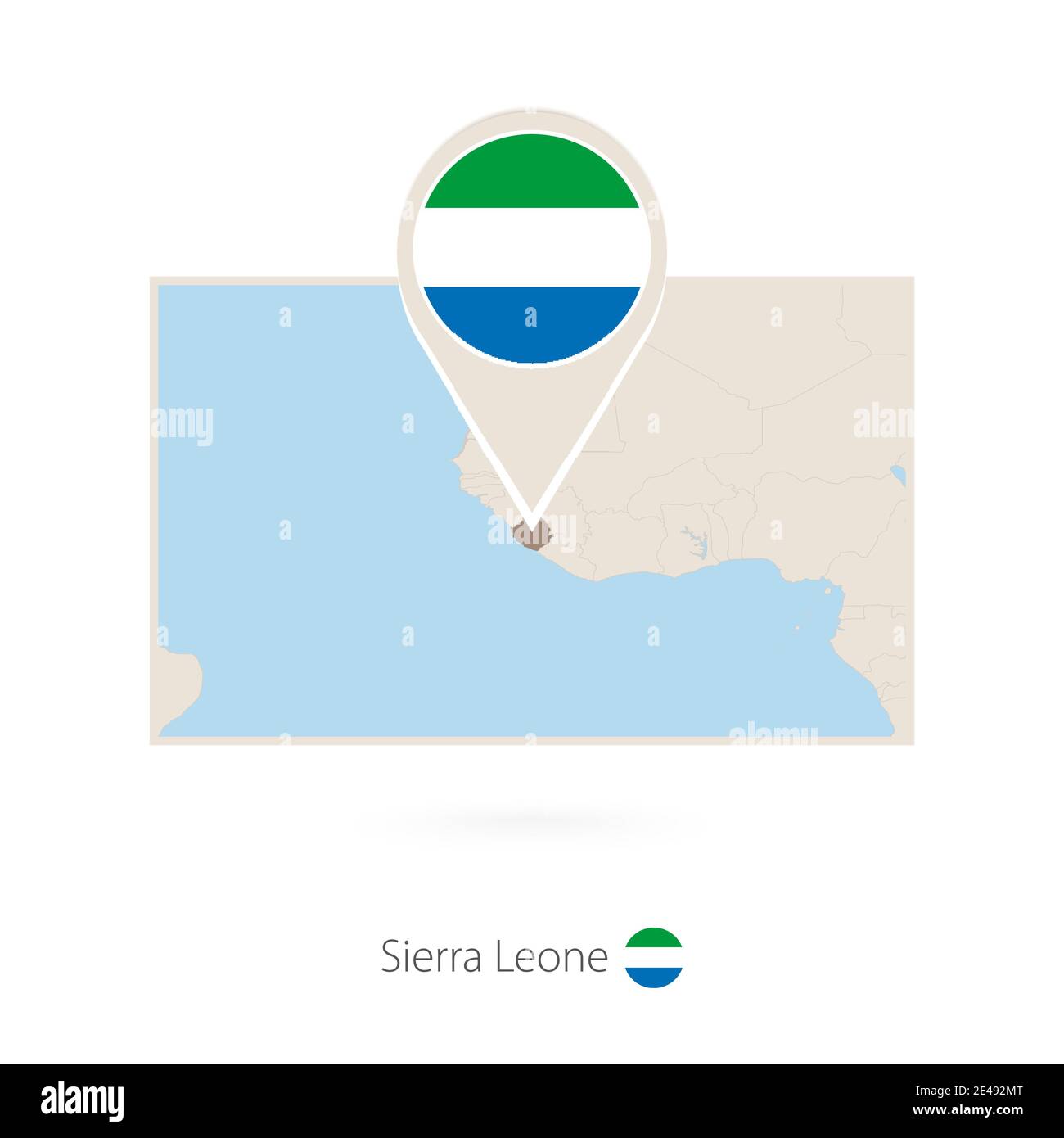 Rectangular map of Sierra Leone with pin icon of Sierra Leone Stock ...