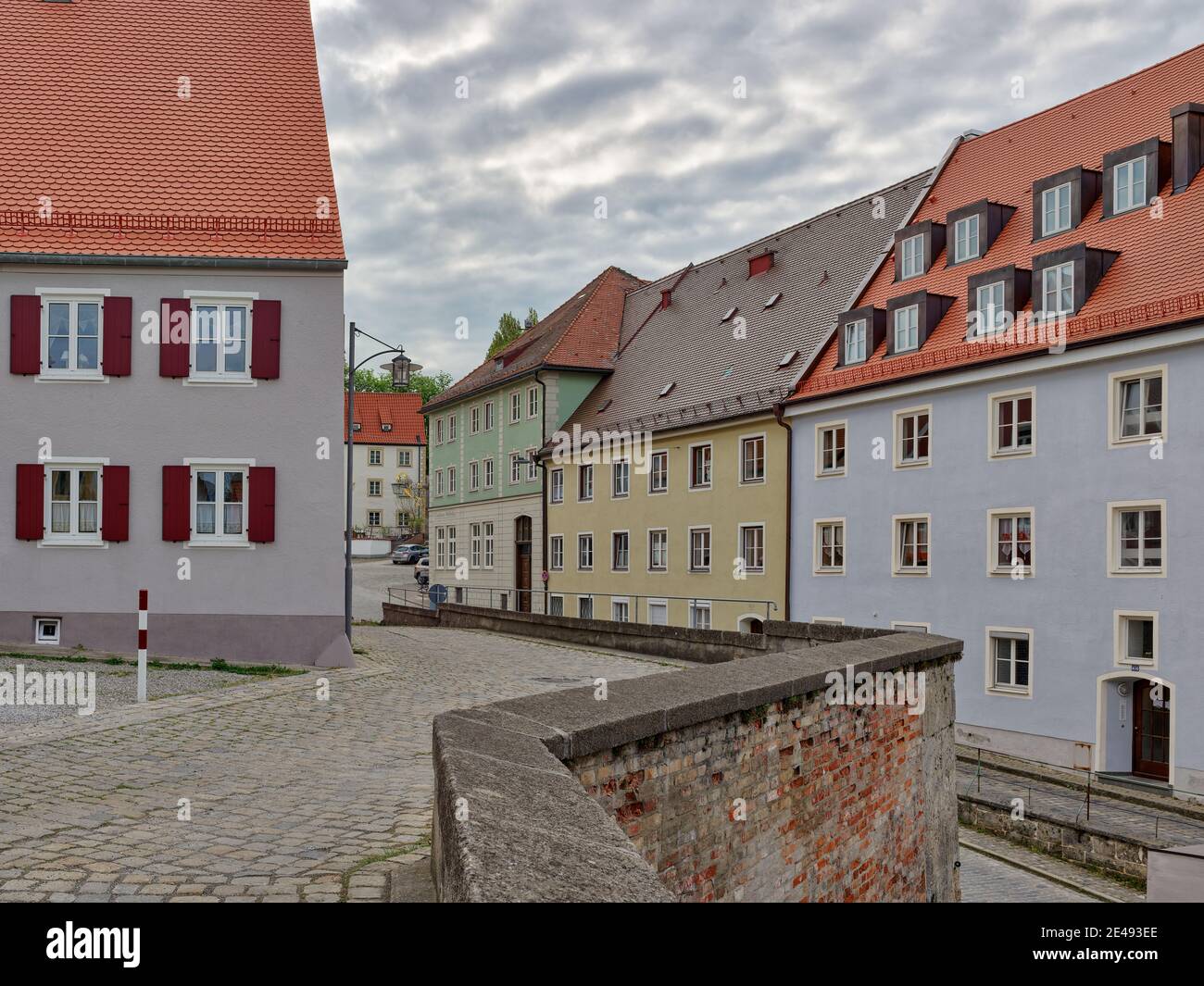 Square, cobblestone pavement, spring morning, old town, monument, place of interest, historic building, historic old town, monument protection, alley, street Stock Photo