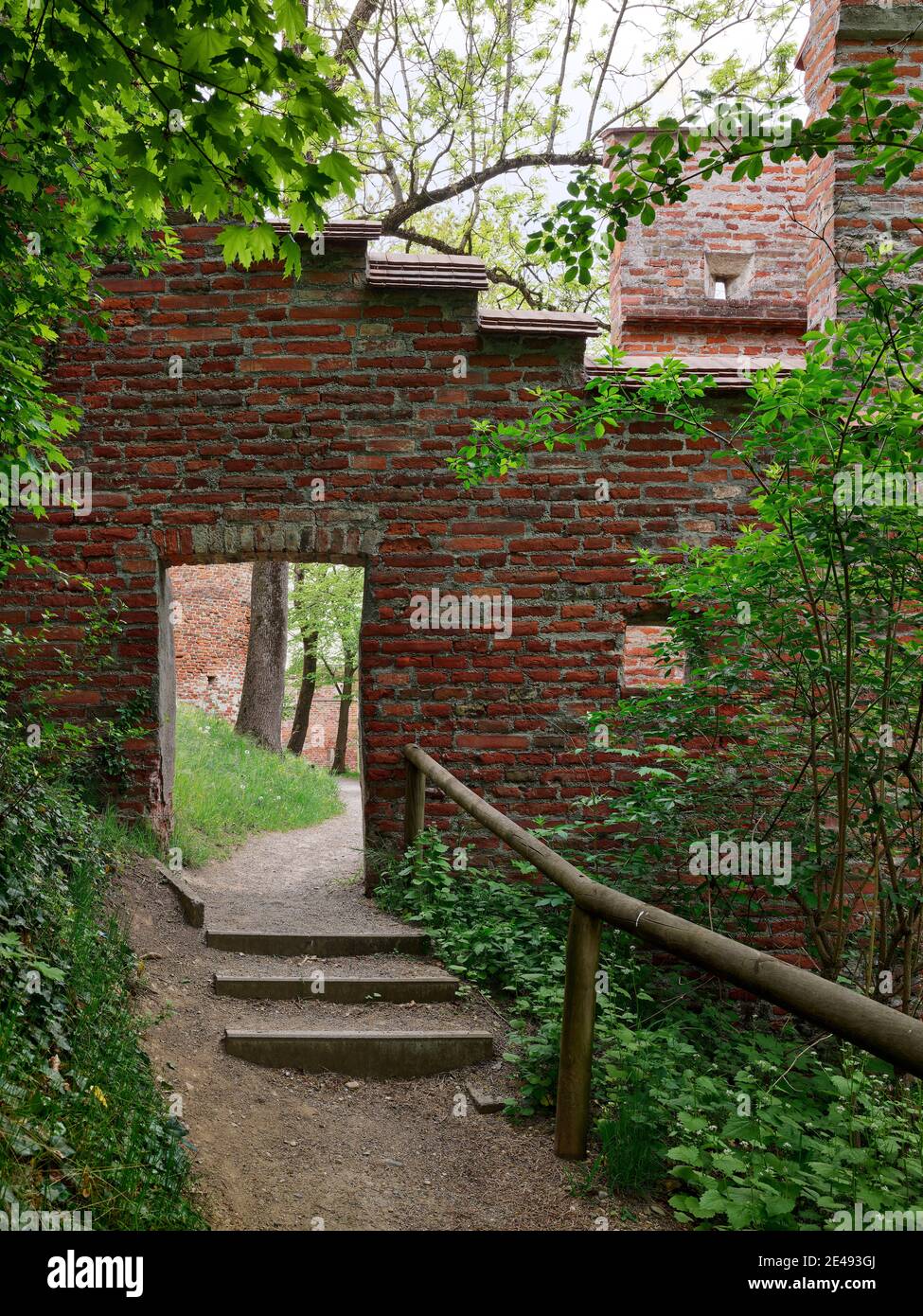 City wall, wall, brick wall, brick, path, gravel path, spring morning, old town, monument, place of interest, historic building, historic old town, listed Stock Photo