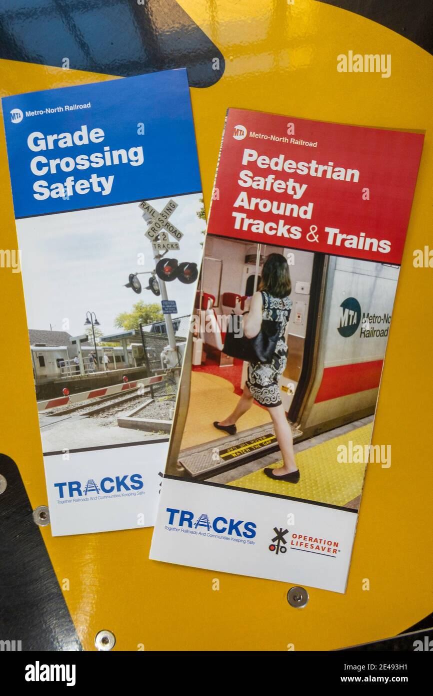 Railroad safety brochures for New York City Metropolitan Transit Authority, USA Stock Photo