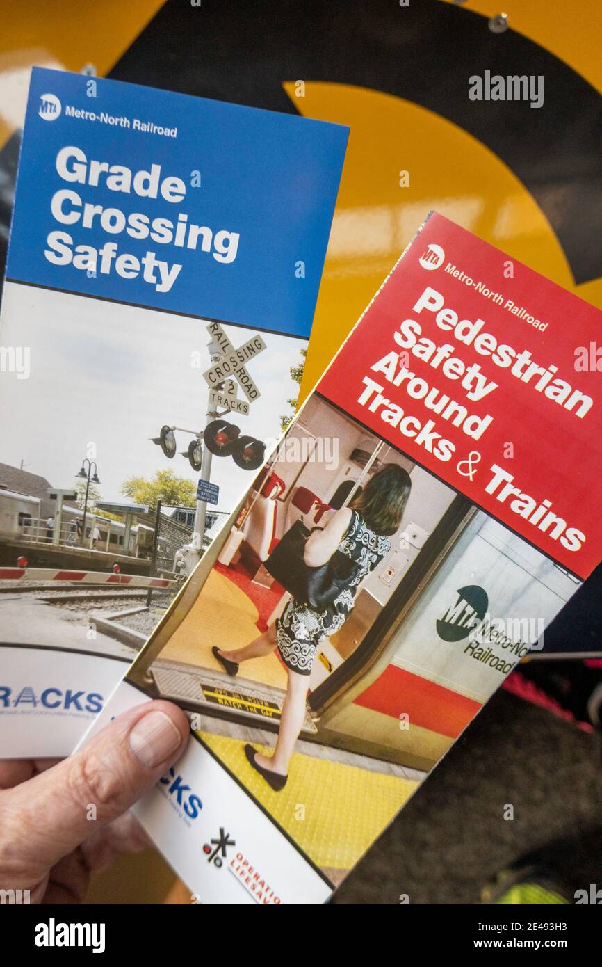 Railroad safety brochures for New York City Metropolitan Transit Authority, USA Stock Photo