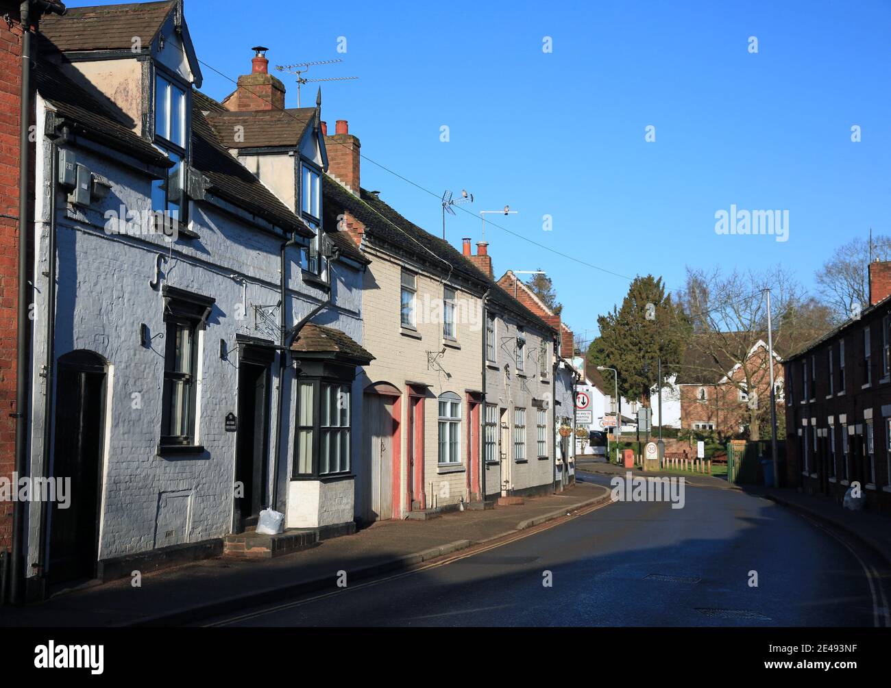 Row of terraced cottages in Kinver high street, Staffordshire, England, UK. Stock Photo