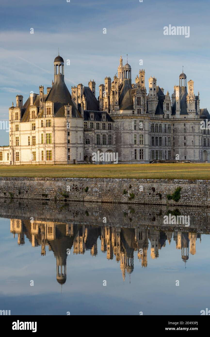 Dawn over Chateau de Chambord, Loire-et-Cher, Centre, France Stock Photo
