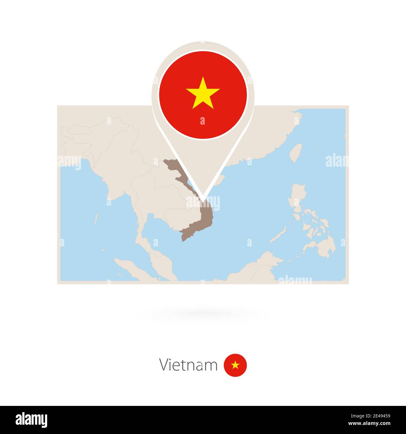 Rectangular map of Vietnam with pin icon of Vietnam Stock Vector Image ...