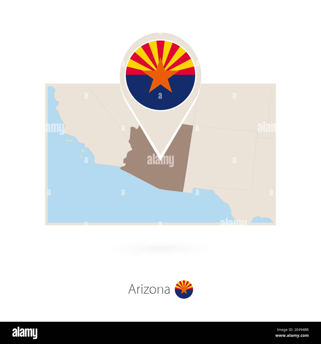 Rectangular map of US state Arizona with pin icon of Arizona Stock