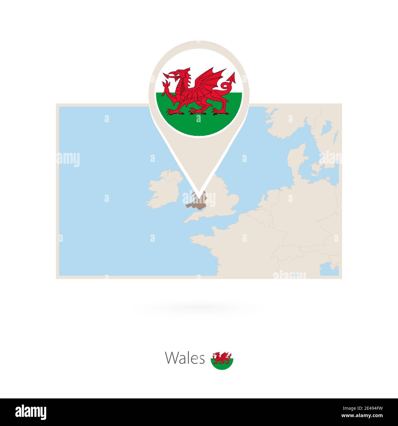 Rectangular map of Wales with pin icon of Wales Stock Vector Image