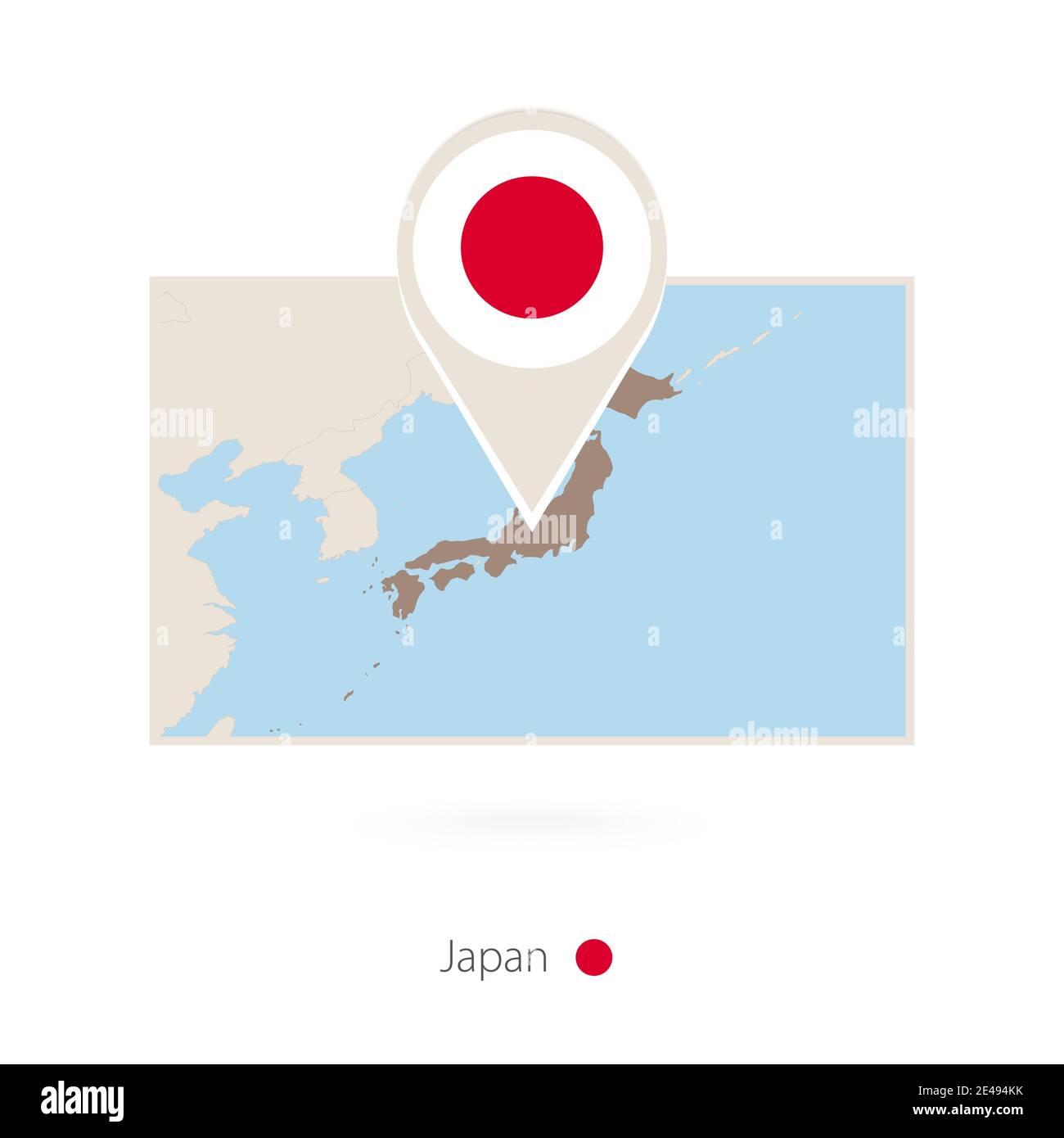 Rectangular map of Japan with pin icon of Japan Stock Vector