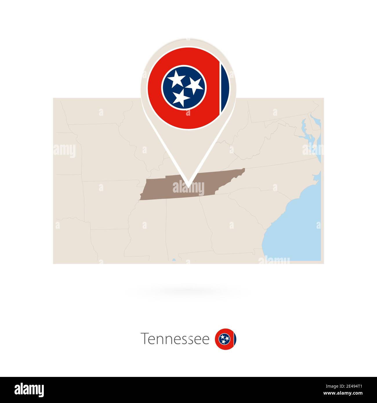 Rectangular map of US state Tennessee with pin icon of Tennessee Stock ...