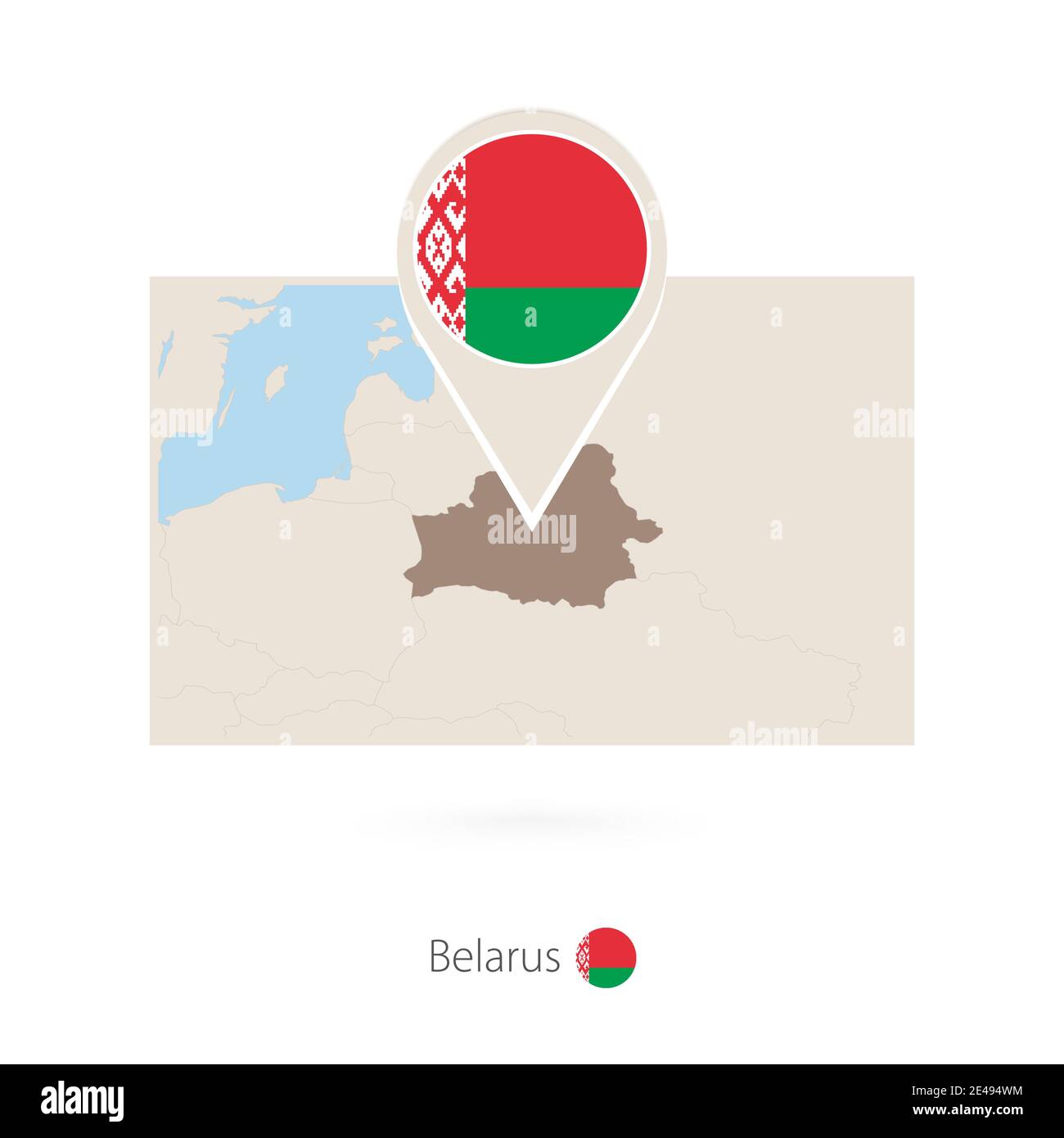 Rectangular map of Belarus with pin icon of Belarus Stock Vector