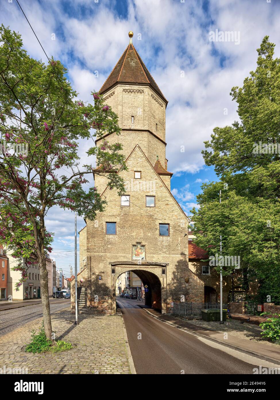 City gate, gate, brick, street, passage, tower, city wall, historical building, monument, monument site, place of interest, historic old town, old town Stock Photo