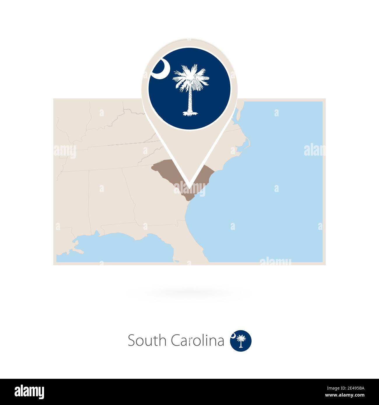 Rectangular map of US state South Carolina with pin icon of South ...