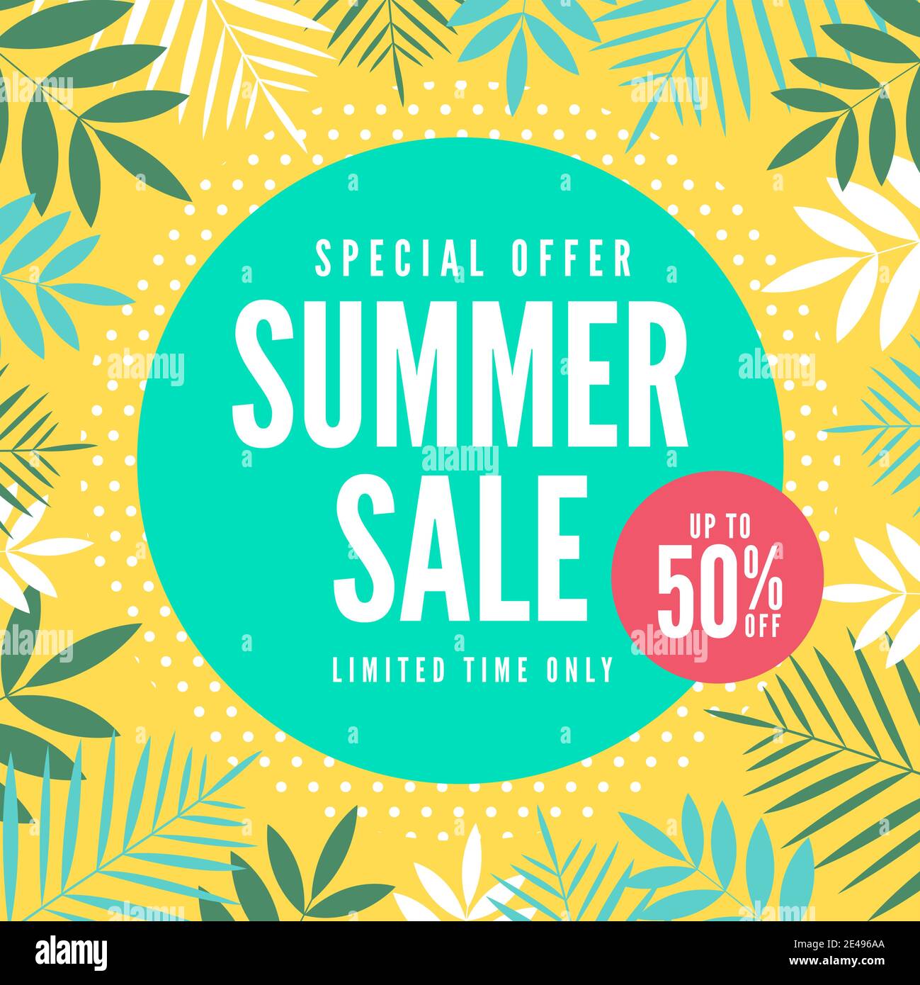Special Offer Summer Sale Banner. Tropical gift voucher, discount coupon template. Stock Vector
