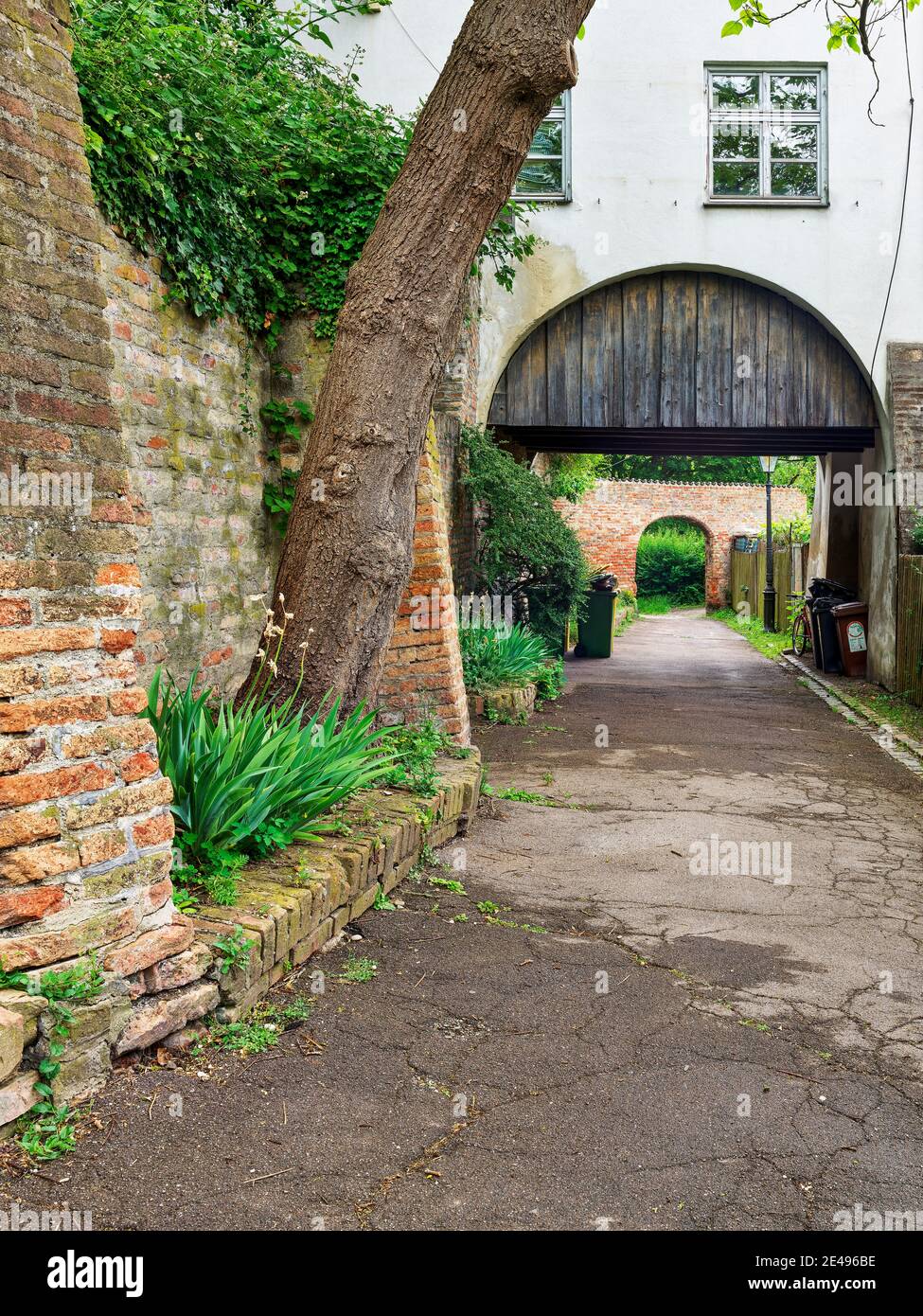 City wall, brick wall, fortification, bastion, historical old town, historical monument, monument site, listed, monument protection, place of interest, historical place of interest Stock Photo