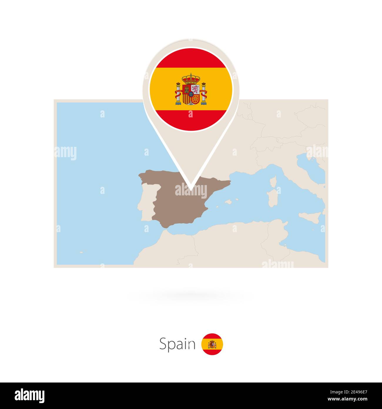 Rectangular map of Spain with pin icon of Spain Stock Vector Image ...