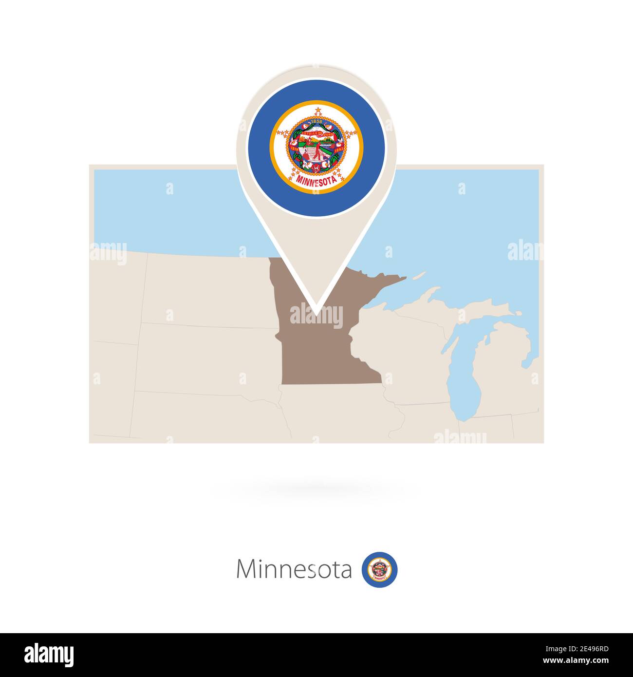 Rectangular map of US state Minnesota with pin icon of Minnesota Stock ...