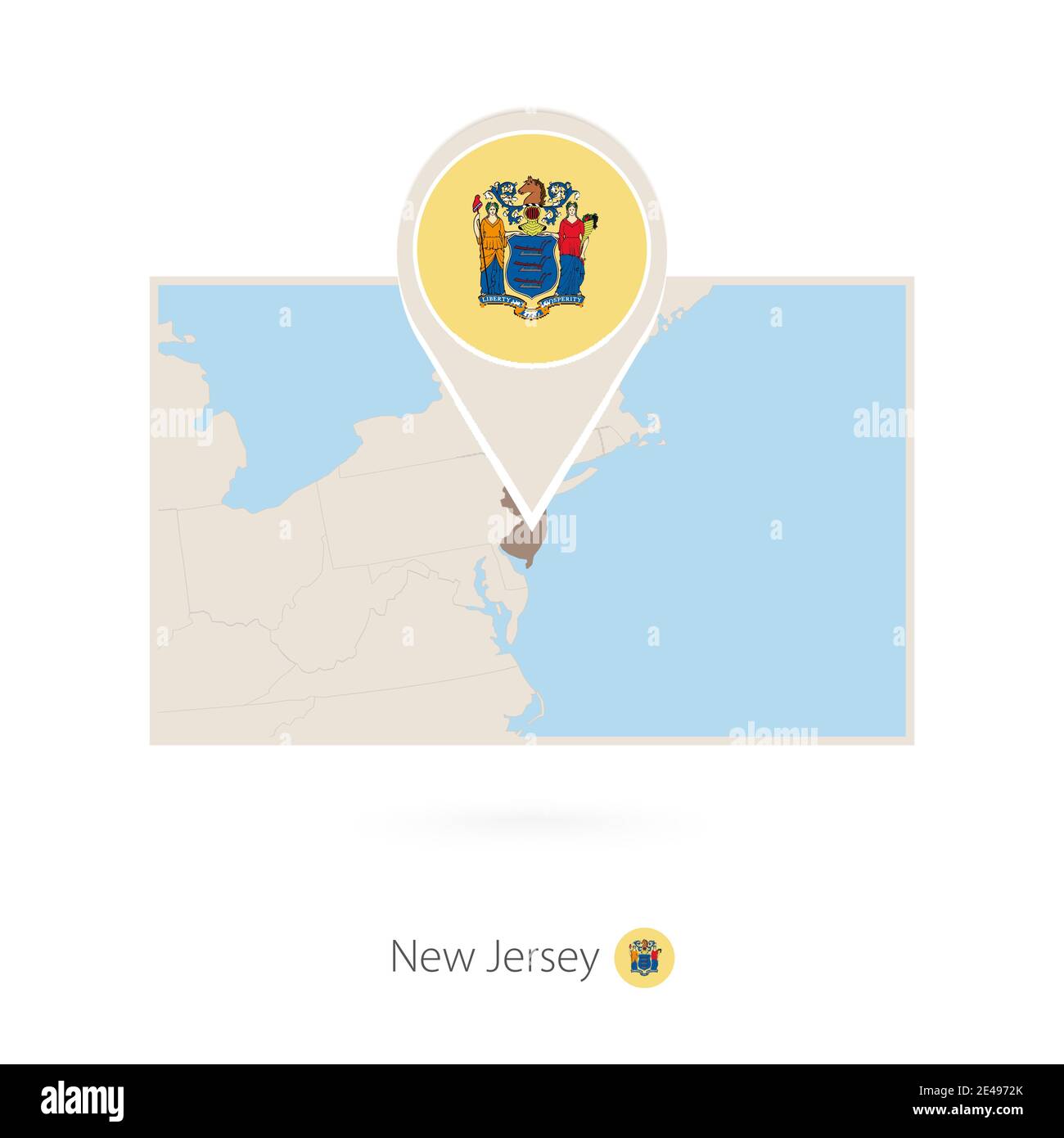 Rectangular map of US state New Jersey with pin icon of New Jersey ...