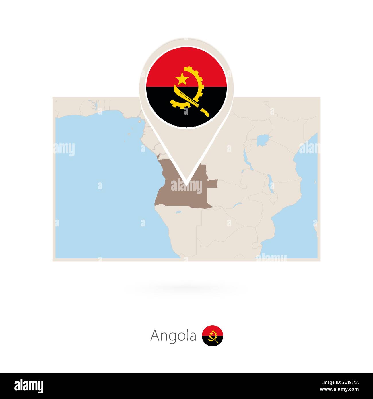 Rectangular map of Angola with pin icon of Angola Stock Vector