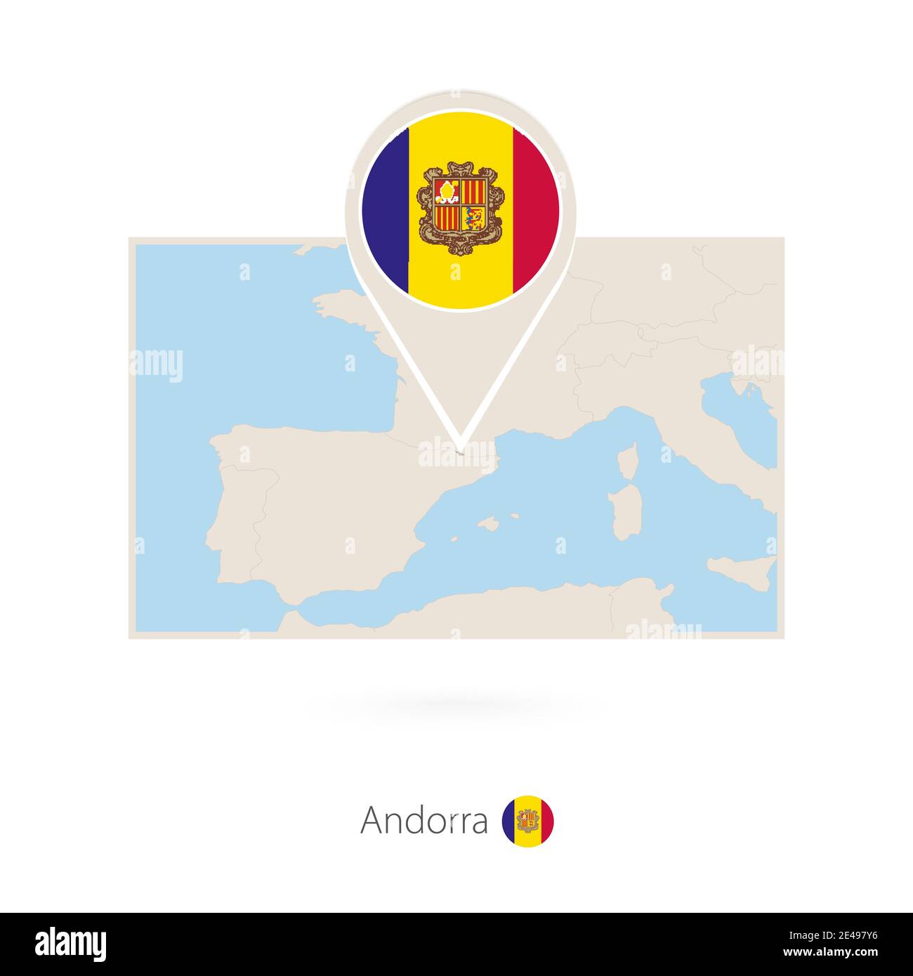 Rectangular map of Andorra with pin icon of Andorra Stock Vector