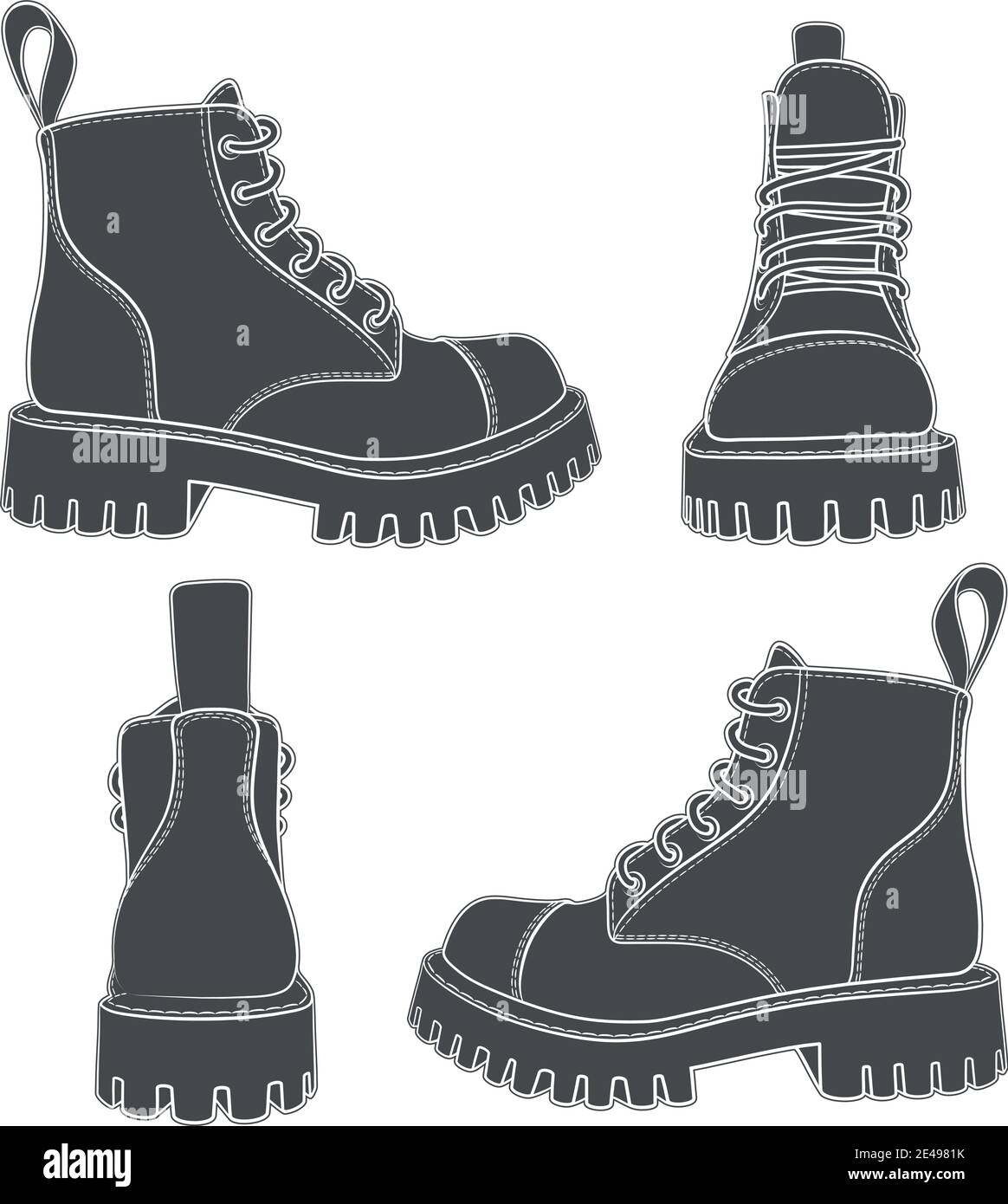 Vector set of drawings with boots. Isolated objects on a white background. Stock Vector