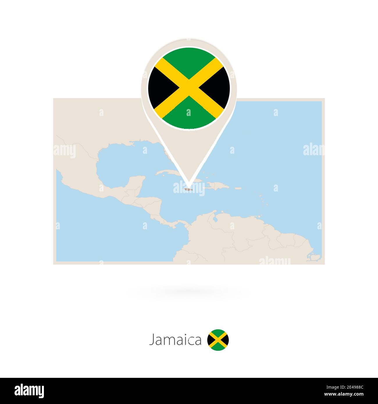 Rectangular map of Jamaica with pin icon of Jamaica Stock Vector Image ...