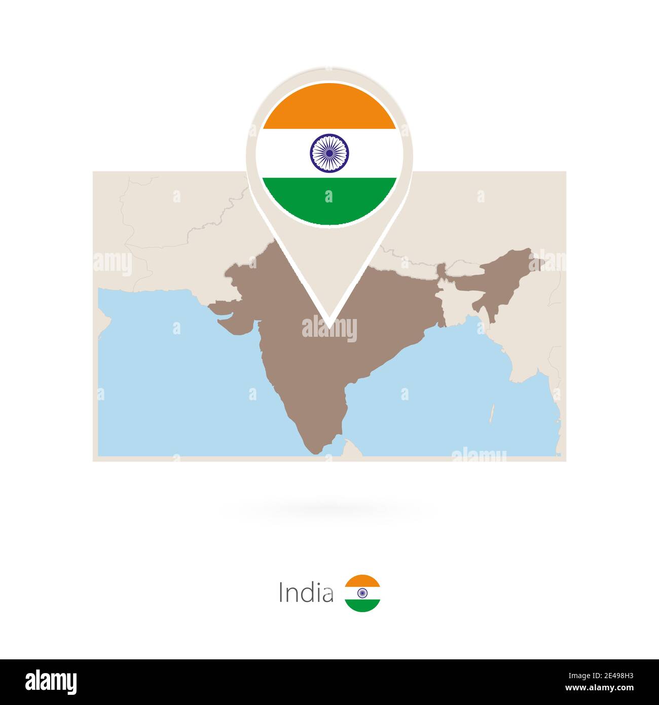 Rectangular map of India with pin icon of India Stock Vector Image ...