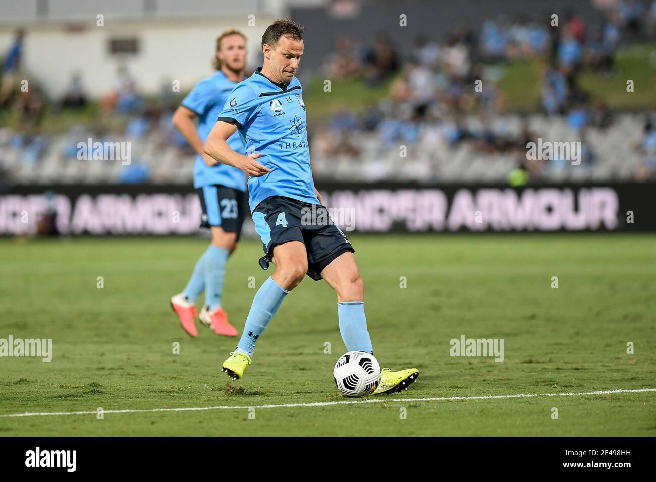 22nd January 2021; Jubilee Stadium, New South Wales, Australia; A League Football, Sydney Football Club versus Central Coast Mariners; Alex Wilkinson of Sydney passes the ball back to his keeper Stock Photo