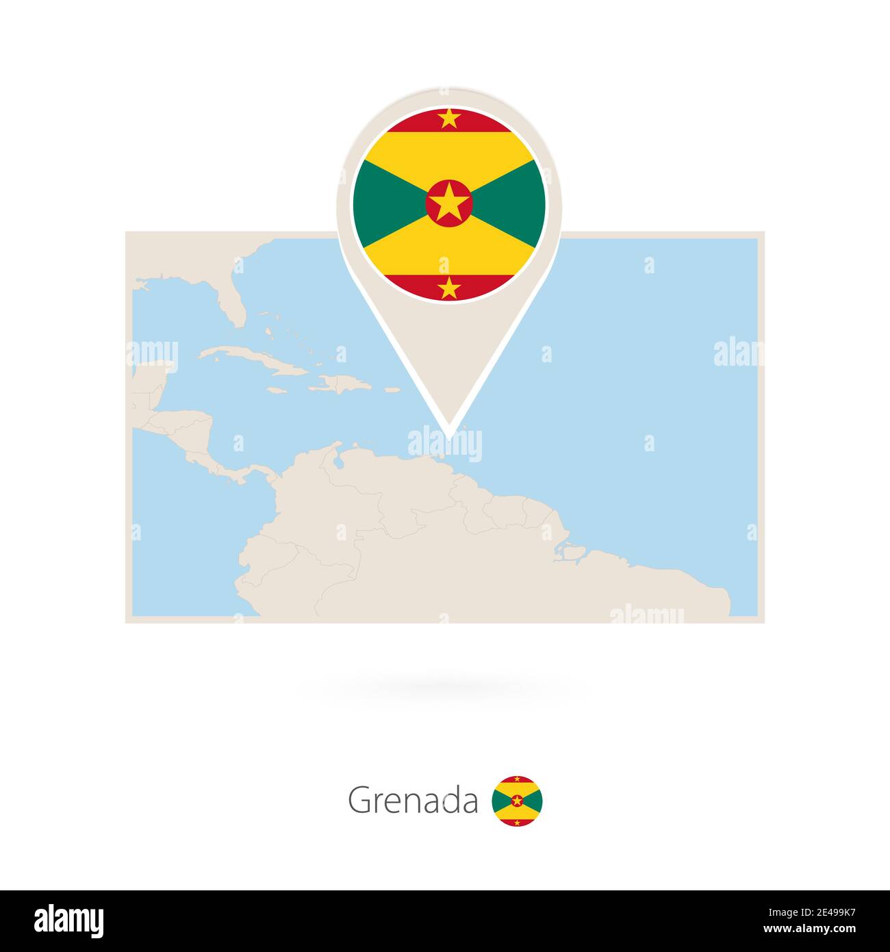 Rectangular map of Grenada with pin icon of Grenada Stock Vector