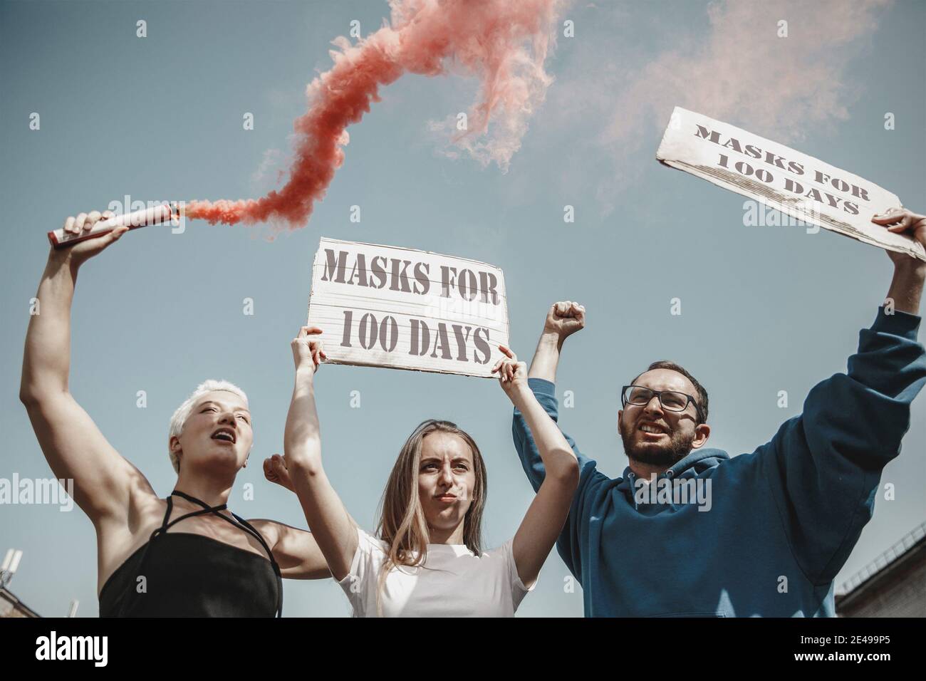 Group of activists protesting, supporting masks for 100 days in America ...