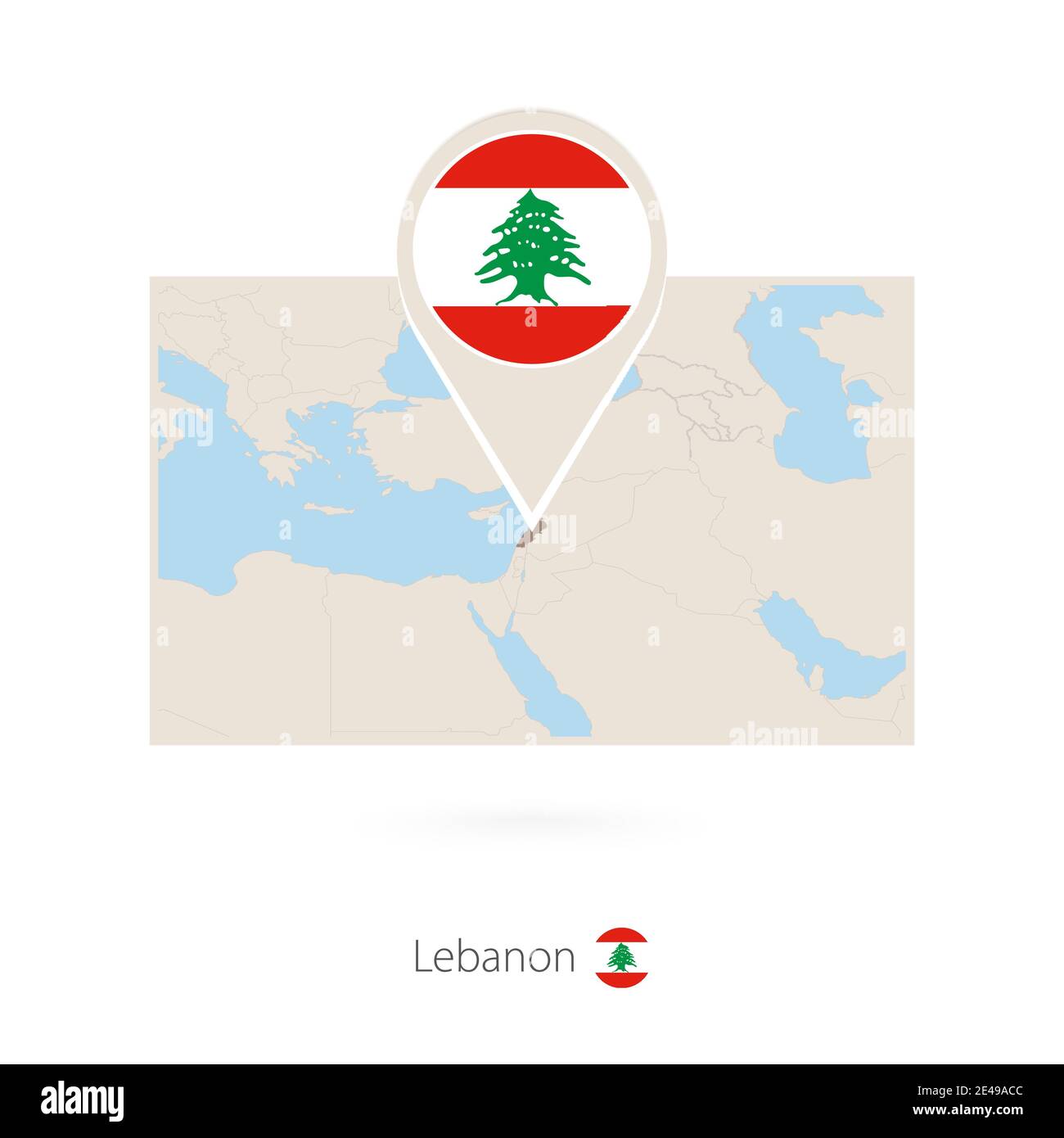 Rectangular Map Of Lebanon With Pin Icon Of Lebanon Stock Vector Image