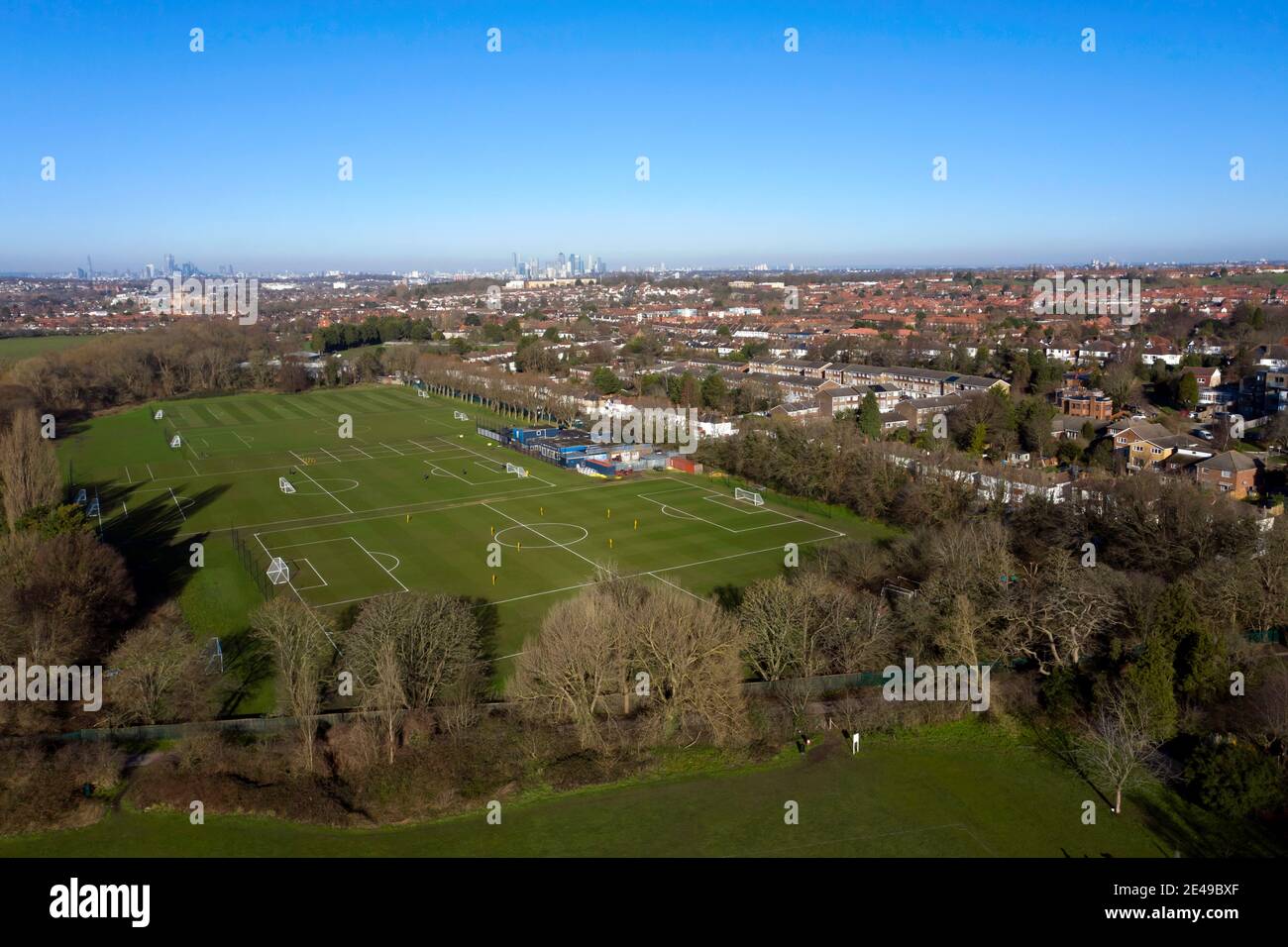 Aerial view of Millwall Football Clubs training ground, Looking