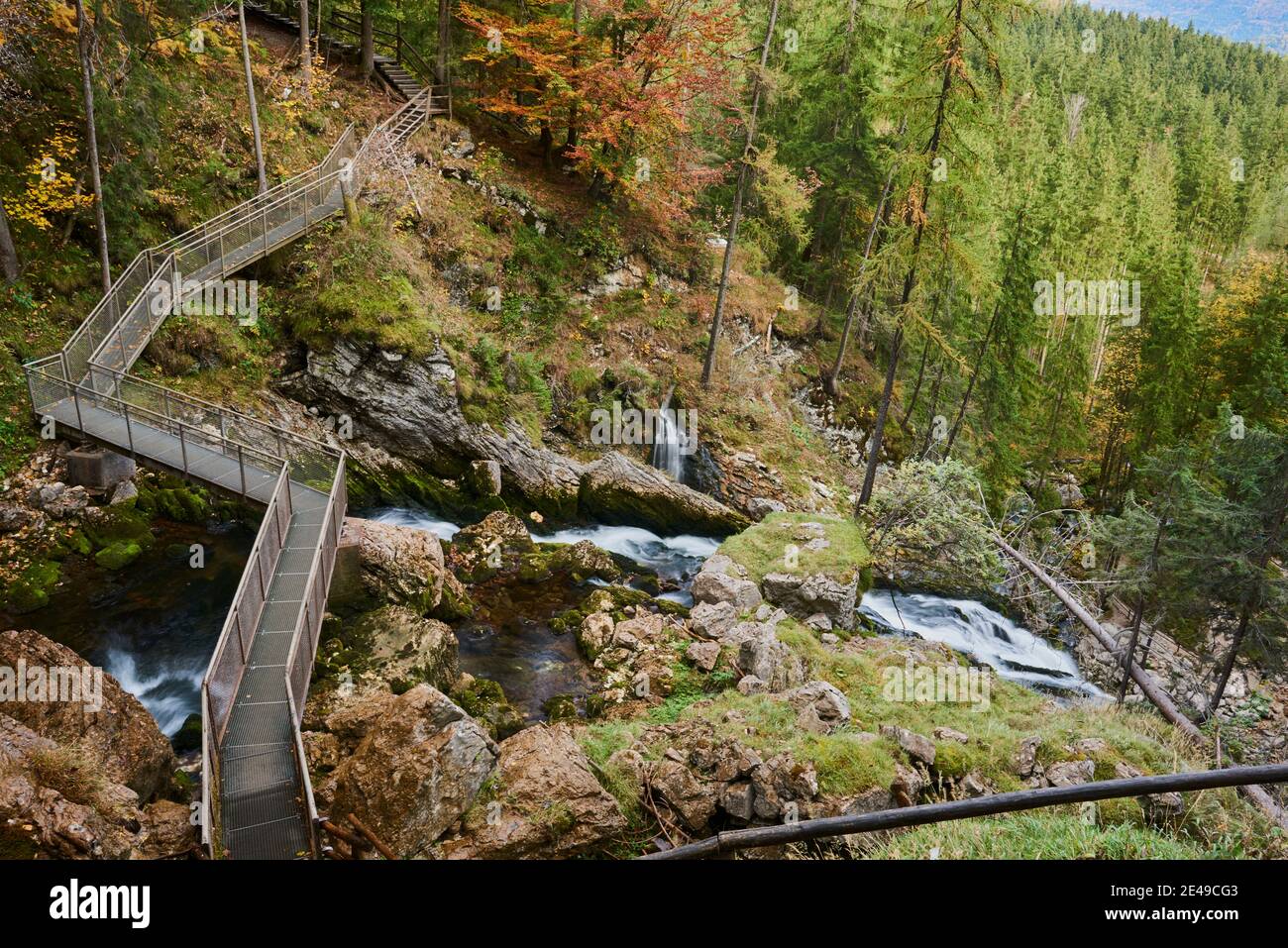 Path over the Gollinger waterfall, Salzburger Land, Austria Stock Photo