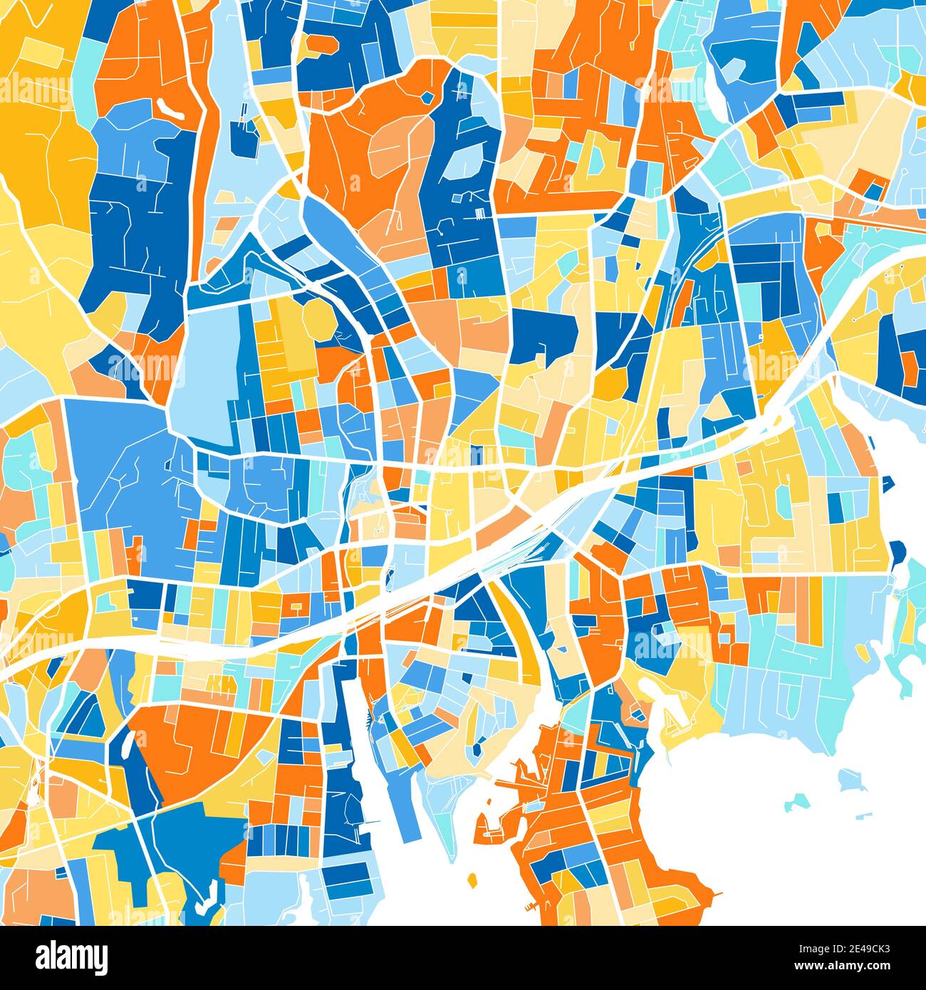 Color art map of Stamford, Connecticut, UnitedStates in blues and oranges.  The color gradations in Stamford map follow a random pattern Stock Vector  Image & Art - Alamy, blues of stamford 