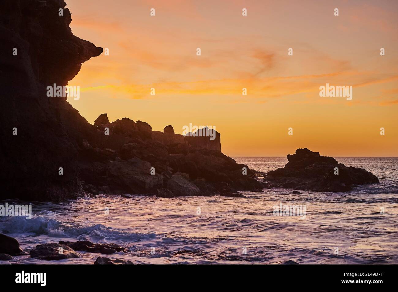 Playa de la Pared beach at sunset, Fuerteventura, Canary Islands, Spain Stock Photo