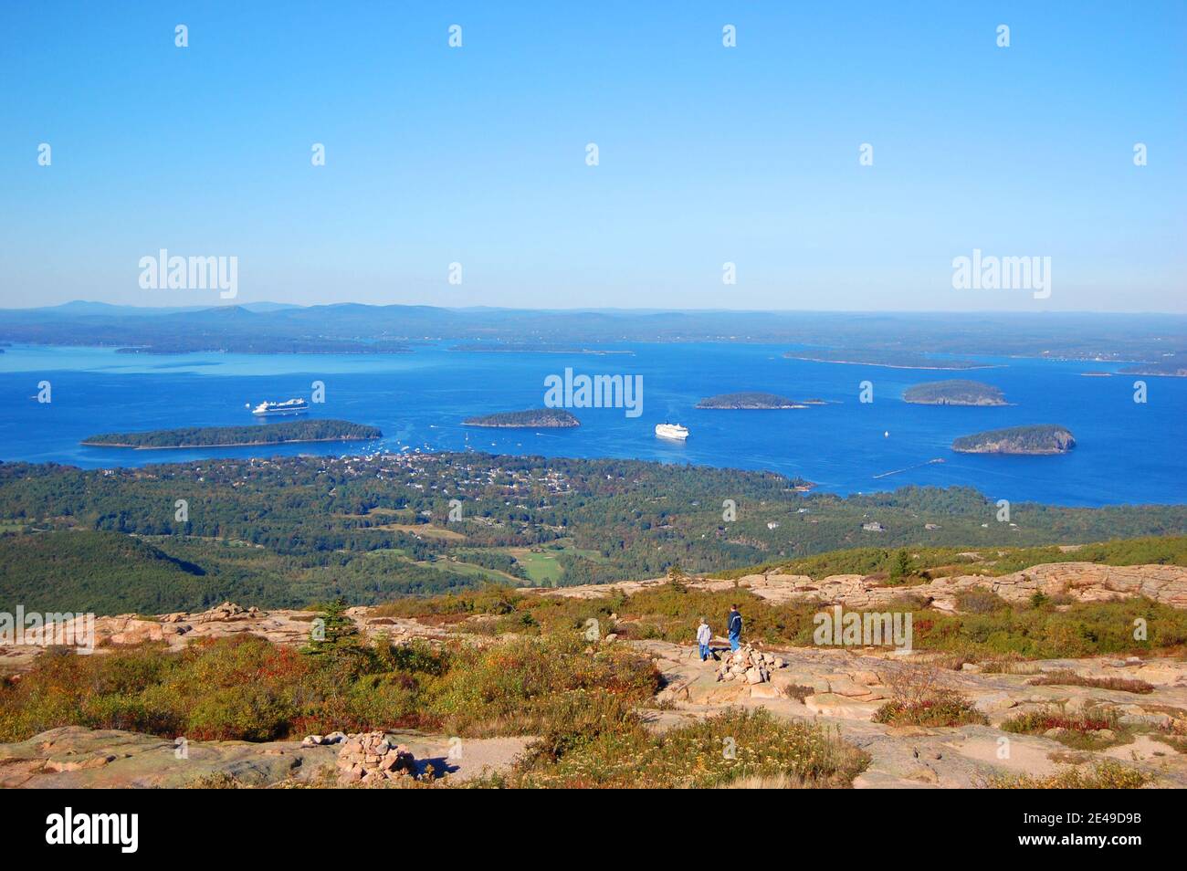 Top of the Cadillac Peak with fall foliage in Acadia National Park, Maine ME, USA. Stock Photo