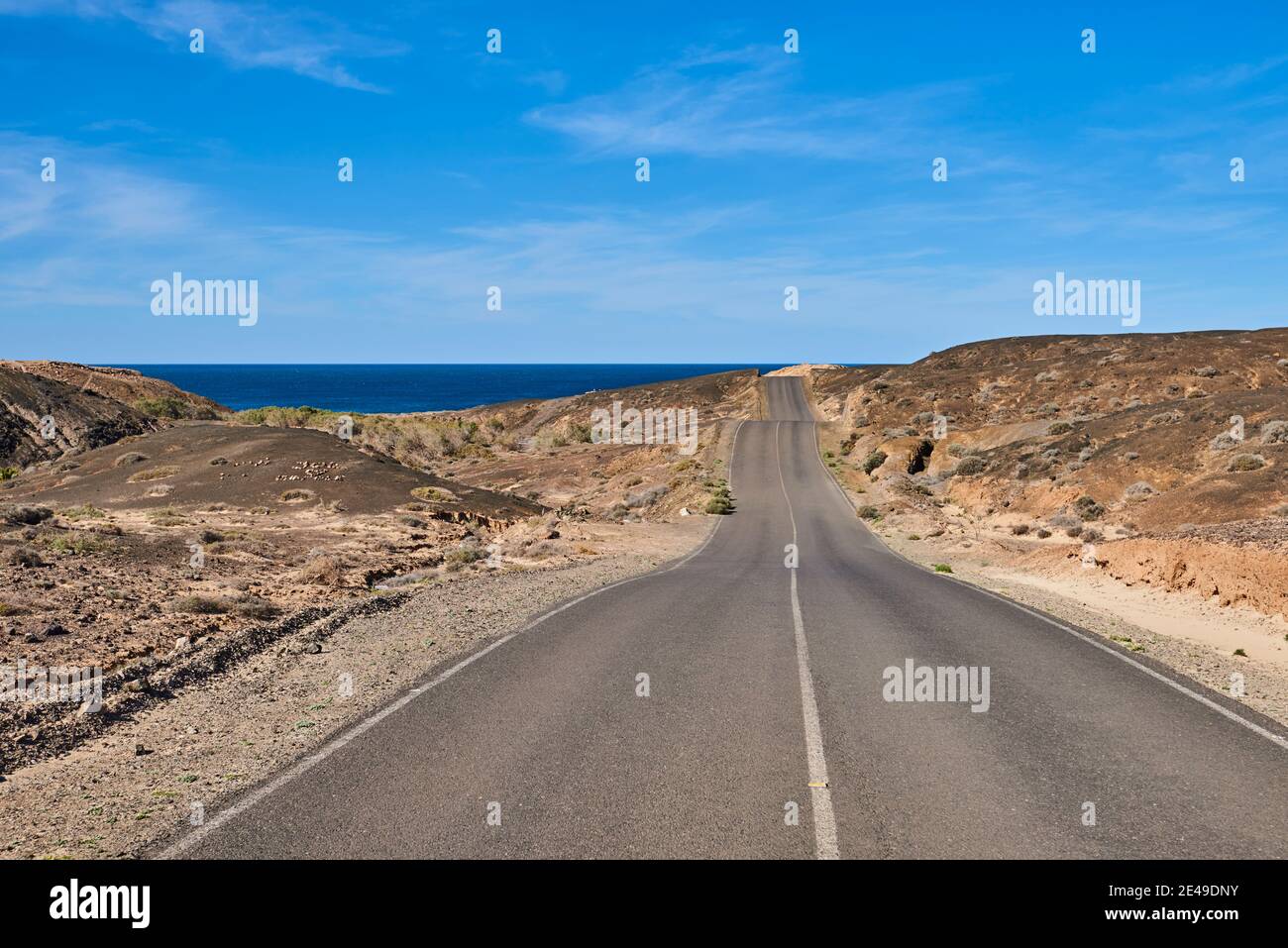 Road in La Pared to the beach Playa de la Pared, Fuerteventura, Canary Islands, Spain, Europe Stock Photo