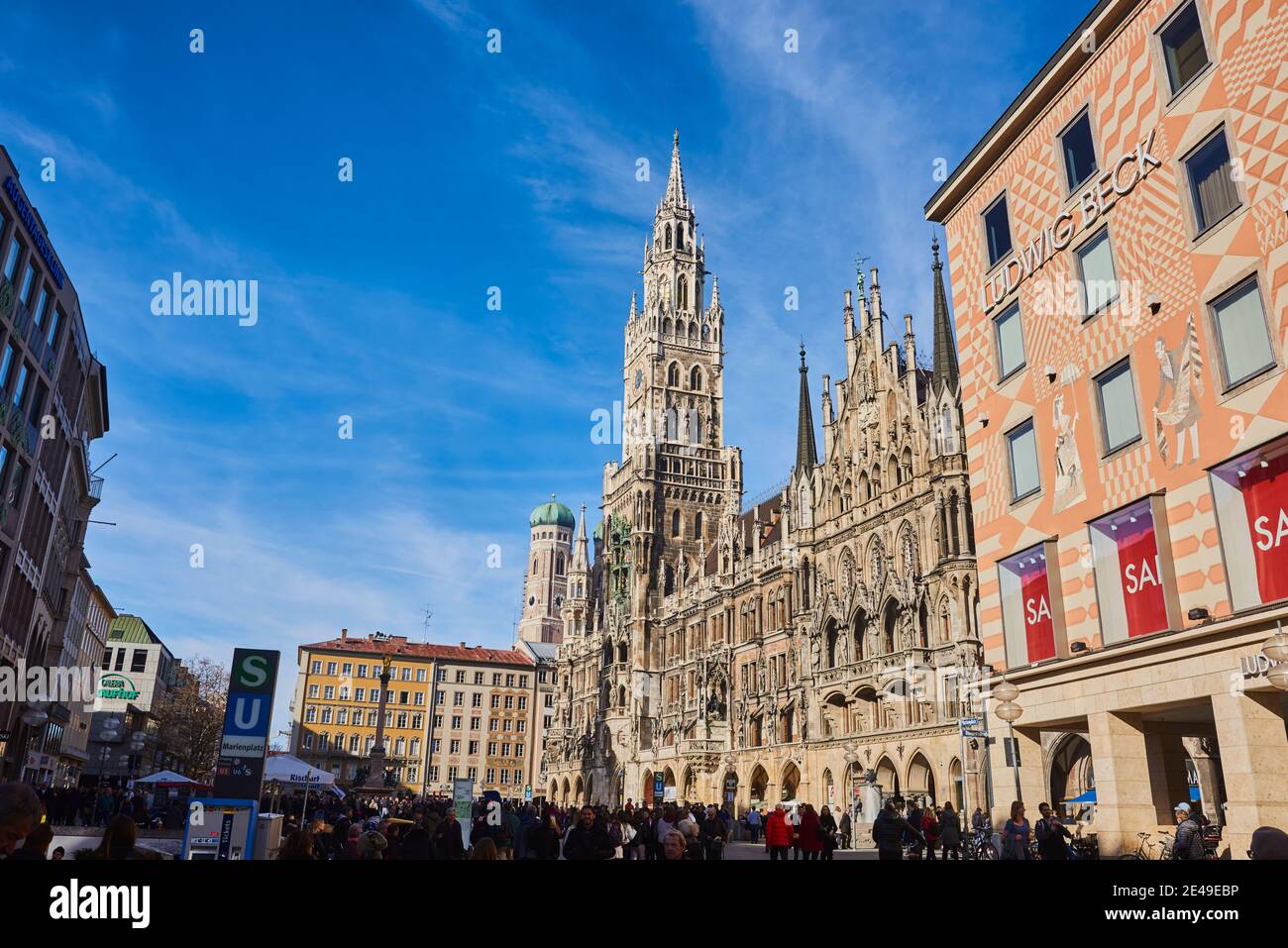 Marienplatz with Frauenkirche, Munich, Bavaria, Germany Stock Photo