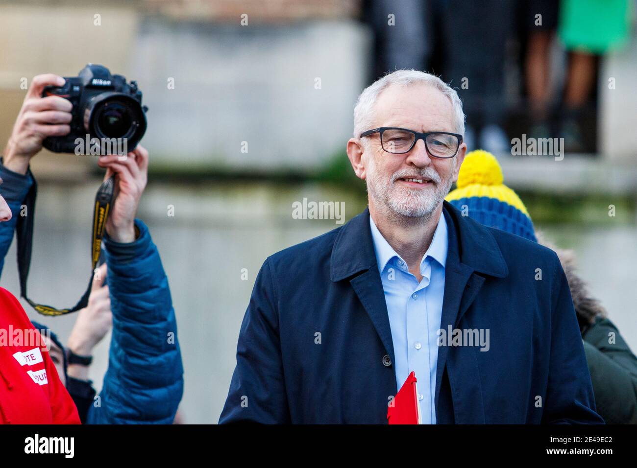 Bristol, UK. 9th Dec, 2019. Jeremy Corbyn is pictured speaking to supporters at a rally in College Green, Bristol. Stock Photo