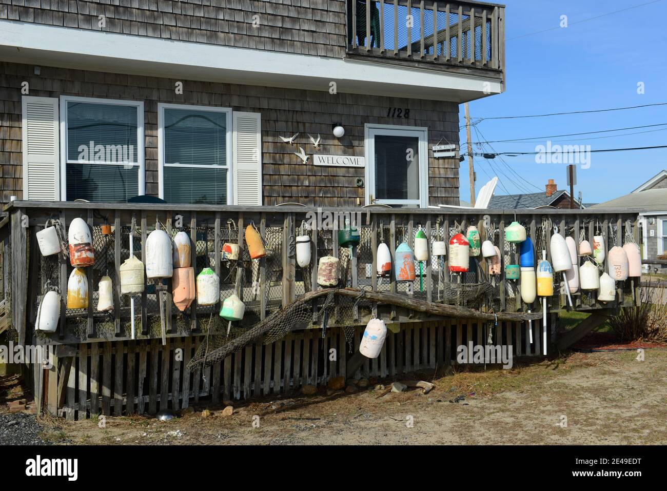 Lobster Buoys on Historic Building in Jerusalem, Narragansett, Rhode