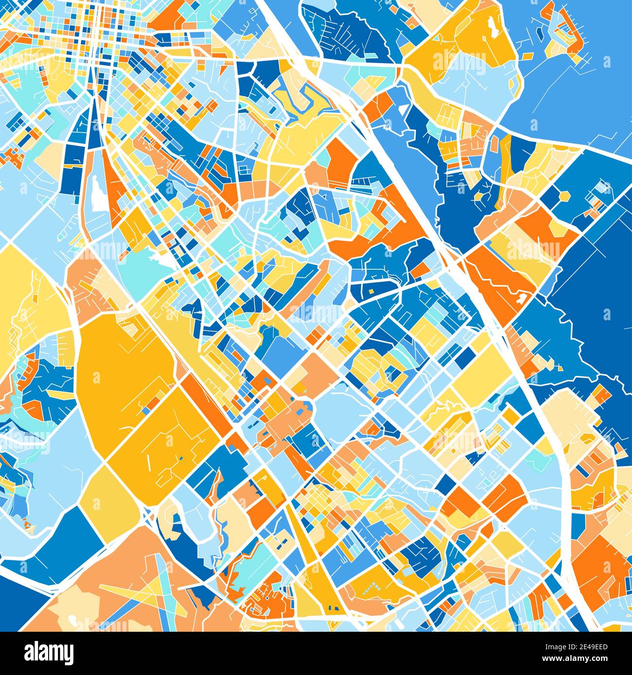 Color art map of Stamford, Connecticut, UnitedStates in blues and oranges.  The color gradations in Stamford map follow a random pattern Stock Vector  Image & Art - Alamy