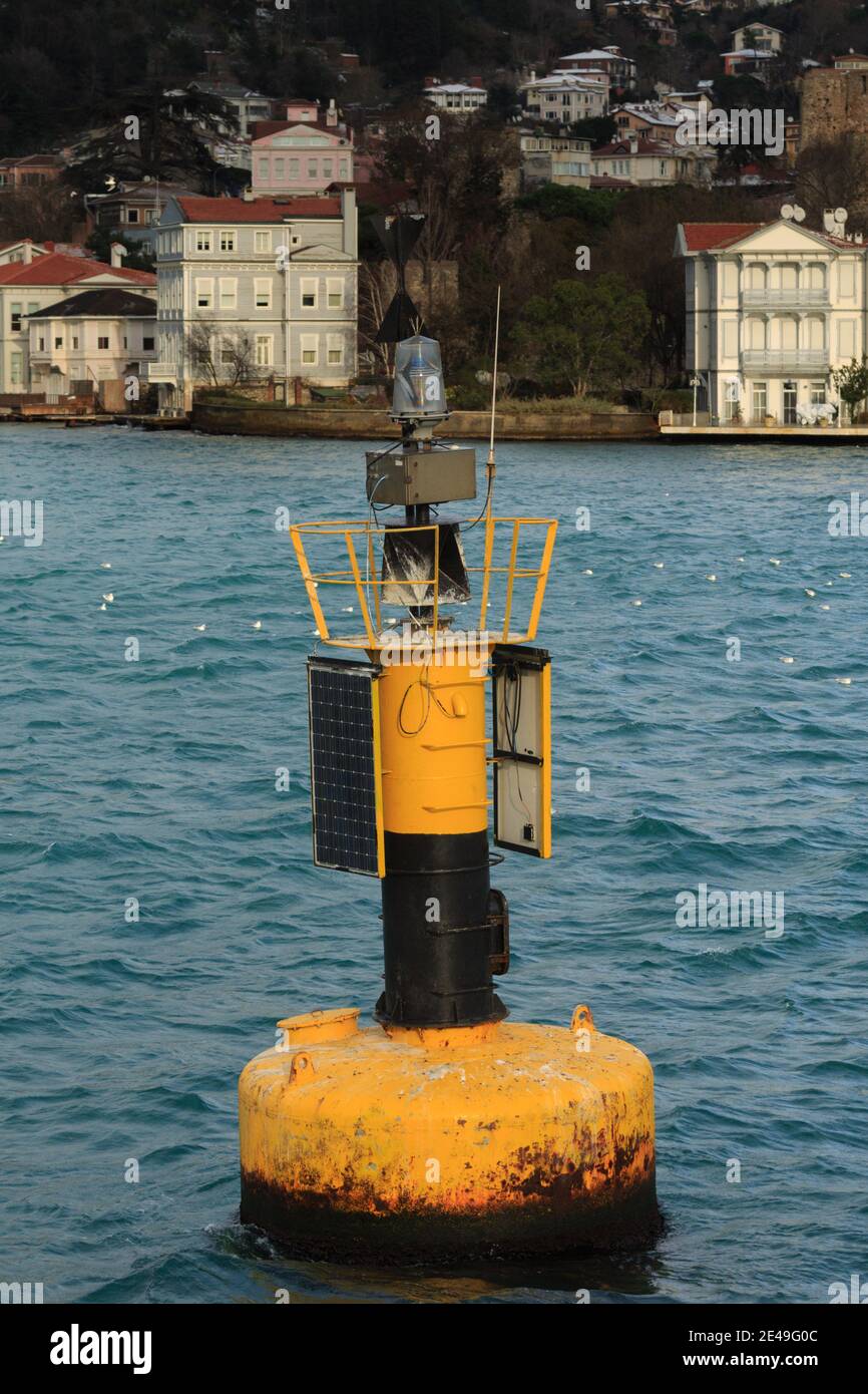 Yellow navigational buoy marker in a river Stock Photo Alamy