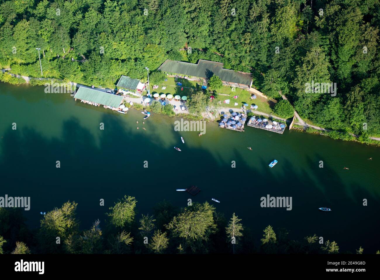 Riessersee, Garmisch-Partenkirchen, aerial view, bathing lake, Bavaria, Germany Stock Photo