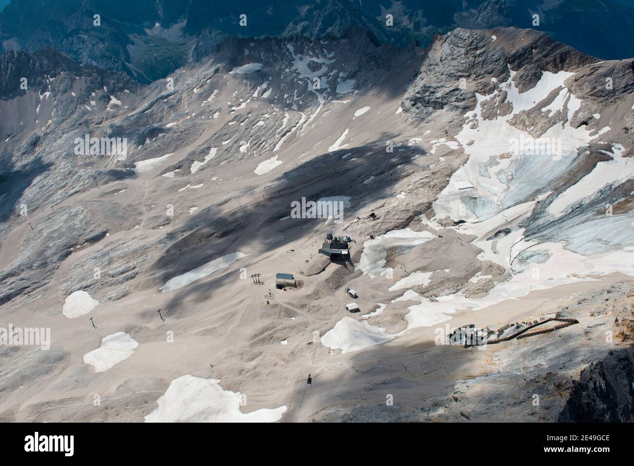 Zugspitze, Zugspitzplatt, Zugspitz Glacier, aerial view, Alps, Bavaria, Garmisch-Partenkirchen, Germany Stock Photo