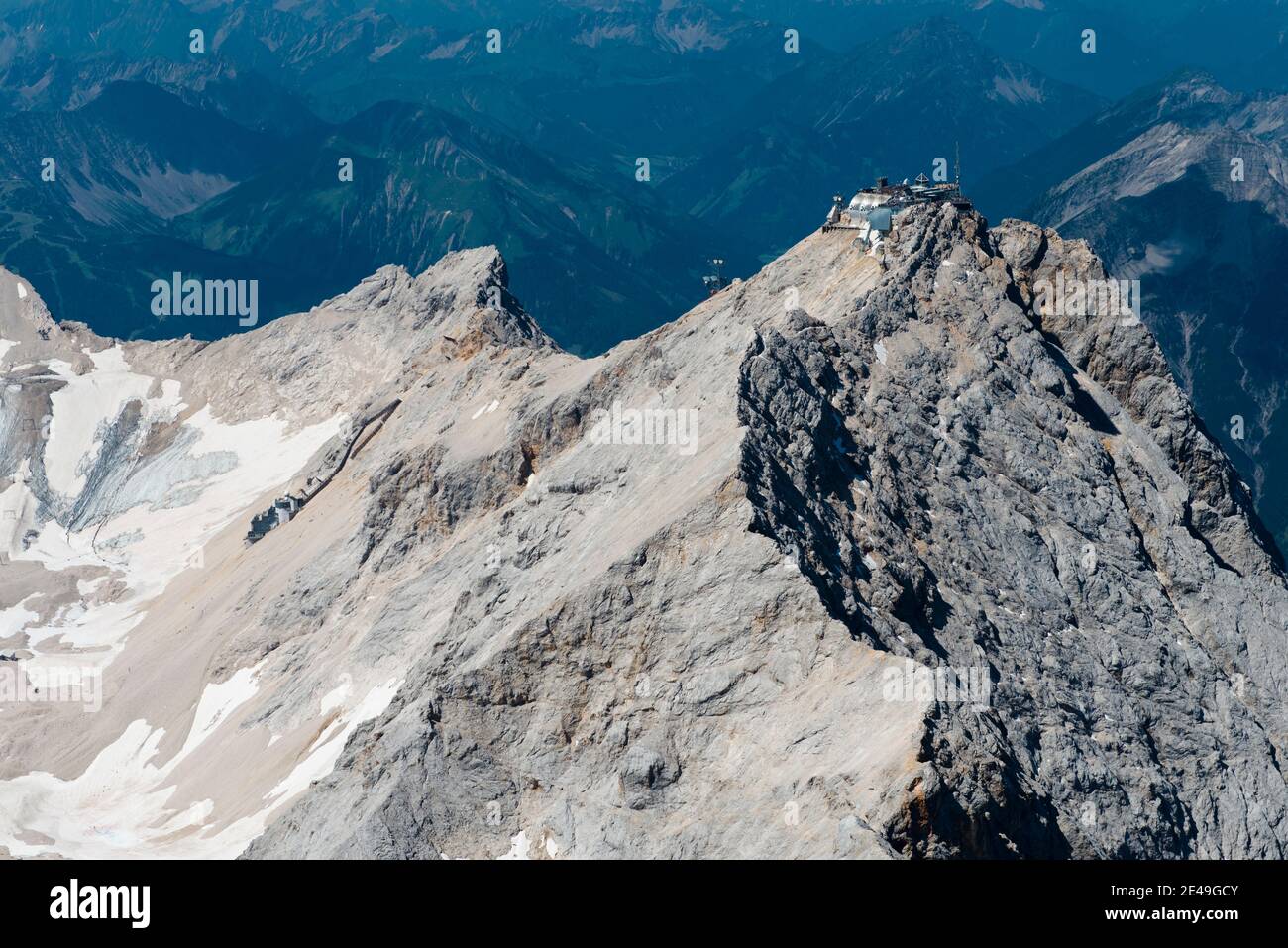 Zugspitze, Zugspitzgipfel, Zugspitz Glacier, aerial view, Alps, Bavaria, Garmisch-Partenkirchen, Germany Stock Photo